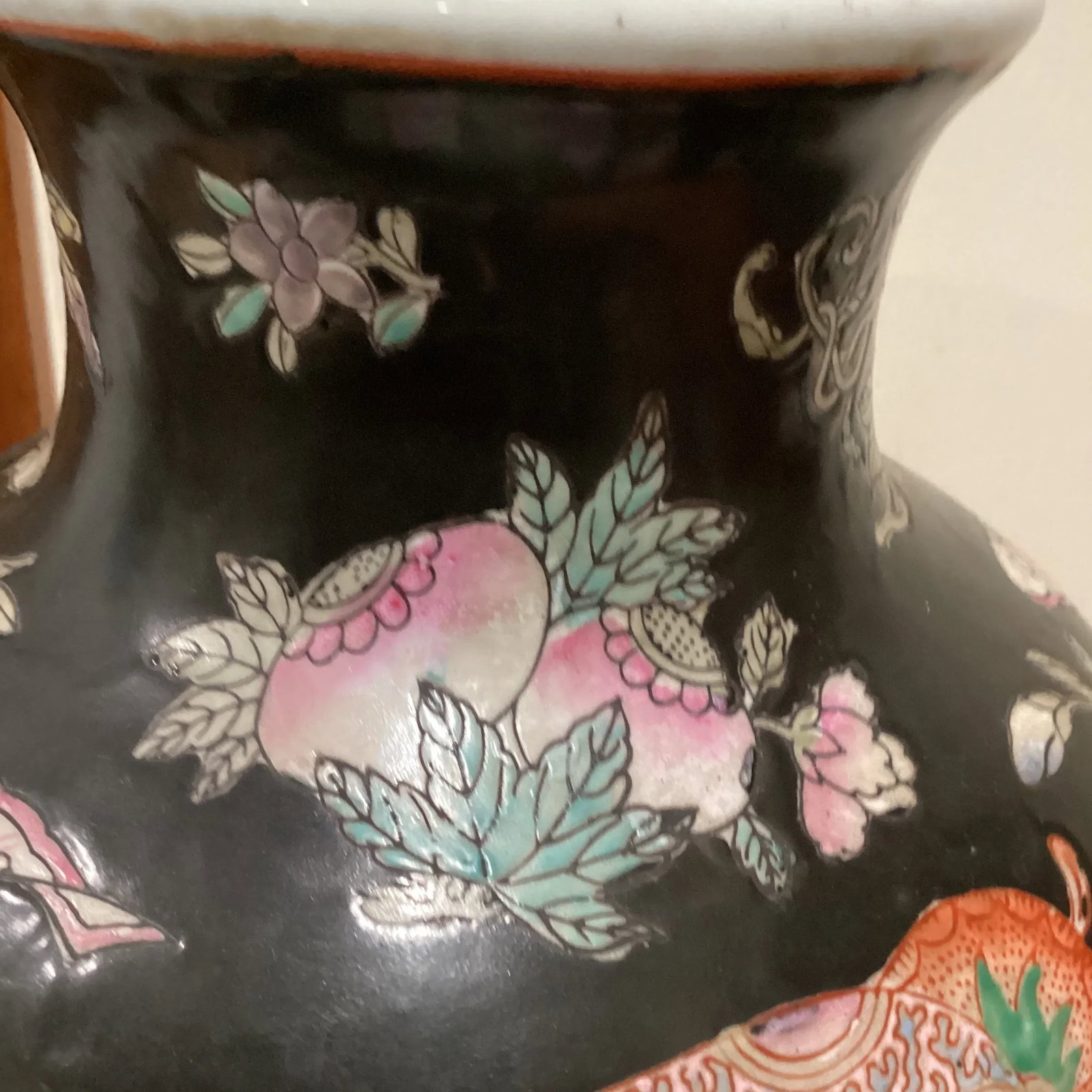 Vintage Chinese Cloisonne Black Vase Jar Lamp Decorative Floral and Butterfly - 9