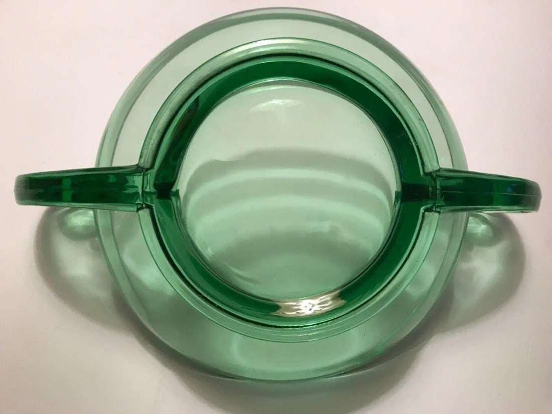 Vintage Fostoria Green Uranium Glass Scroll Handle Centerpiece Bowl - 6