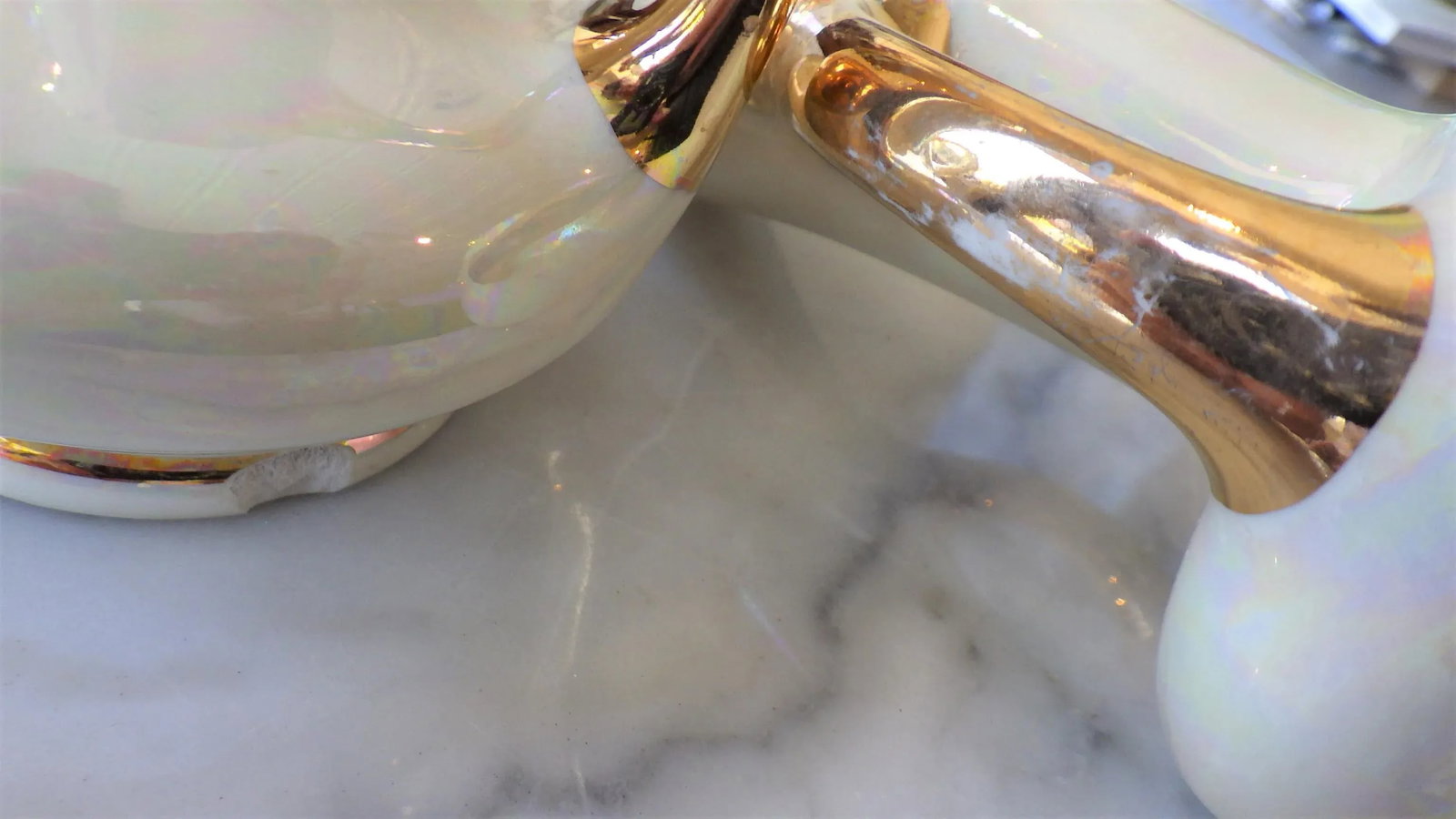 1950s Hollywood Regency Pearl China Co. Hand Decorated 22 K Gold Teapot, Creamer & Sugar, Pair of Va - 12