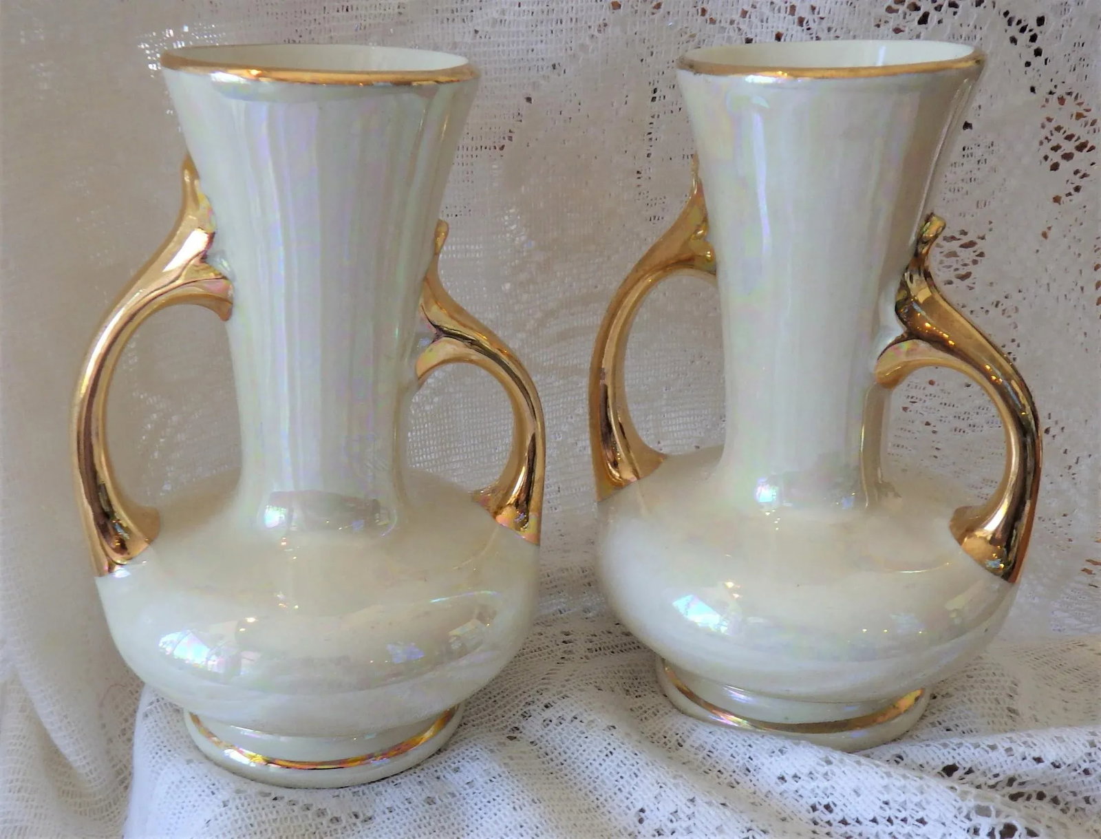 1950s Hollywood Regency Pearl China Co. Hand Decorated 22 K Gold Teapot, Creamer & Sugar, Pair of Va - 7
