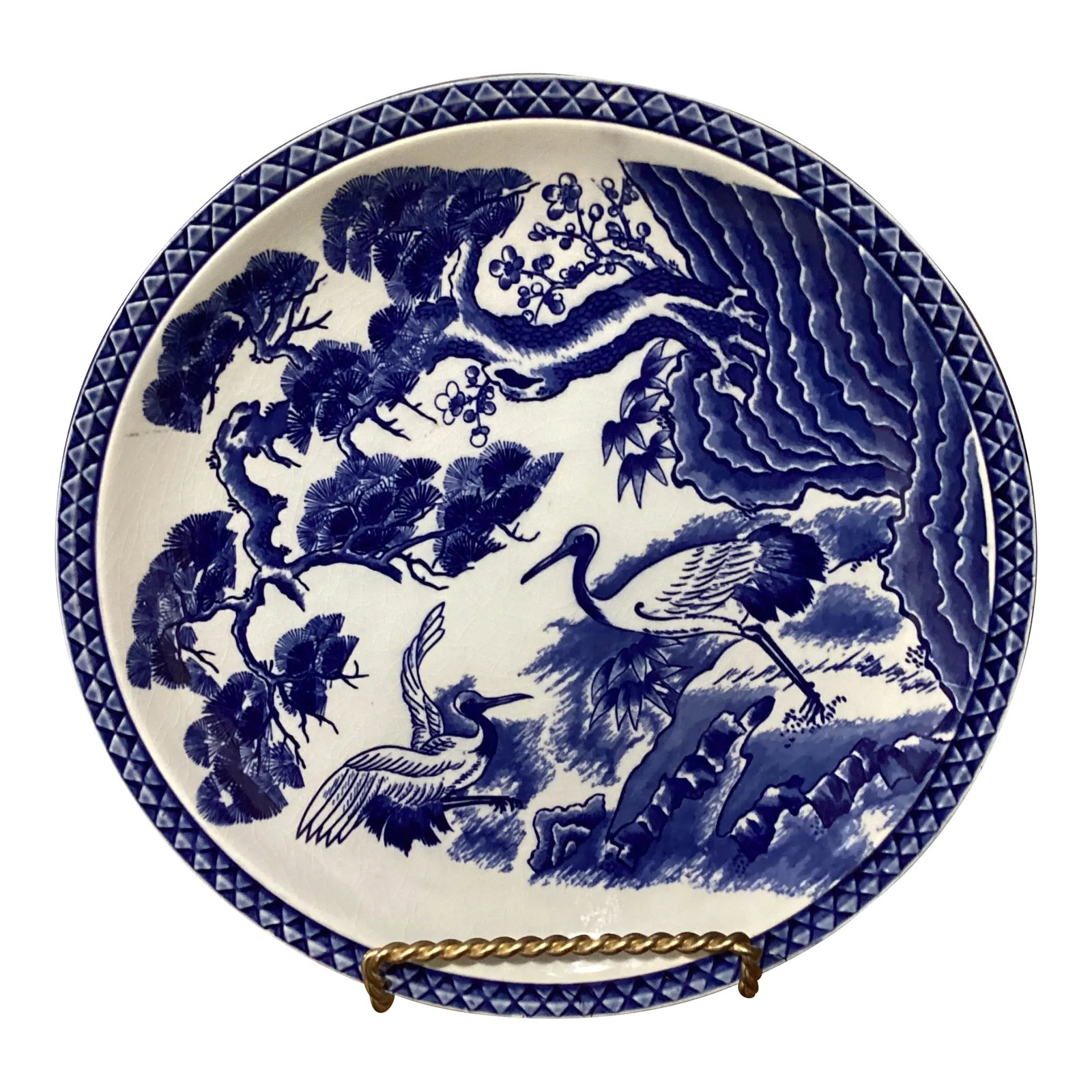 Early 20th Century Antique Japanese Blue& White Porcelain Charger Plate: Antique Japanese Blue& White Porcelain Charger Plate, great addition to any room decor. Condition: Alterations: Original Condition Unaltered Imperfections: Some Imperfections Condition Notes: great