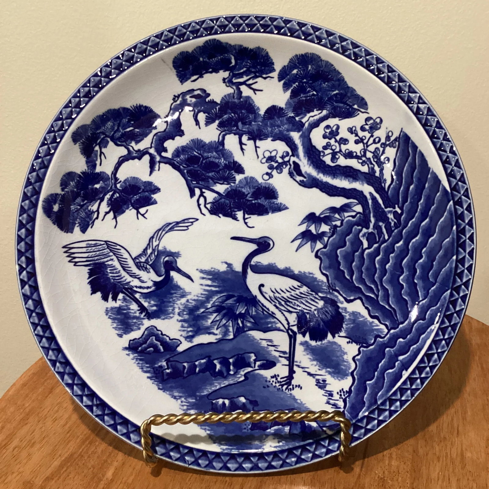 Early 20th Century Antique Japanese Blue& White Porcelain Charger Plate - 4