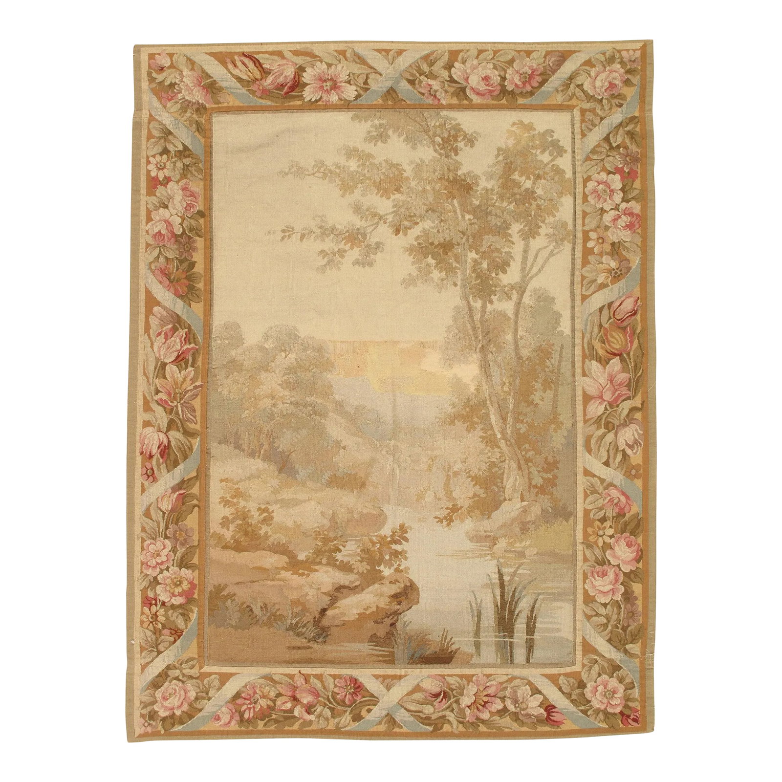 19th Century Aubusson Tapestry, Handmade, Ivory, Taupe, Cream (1 of 12)