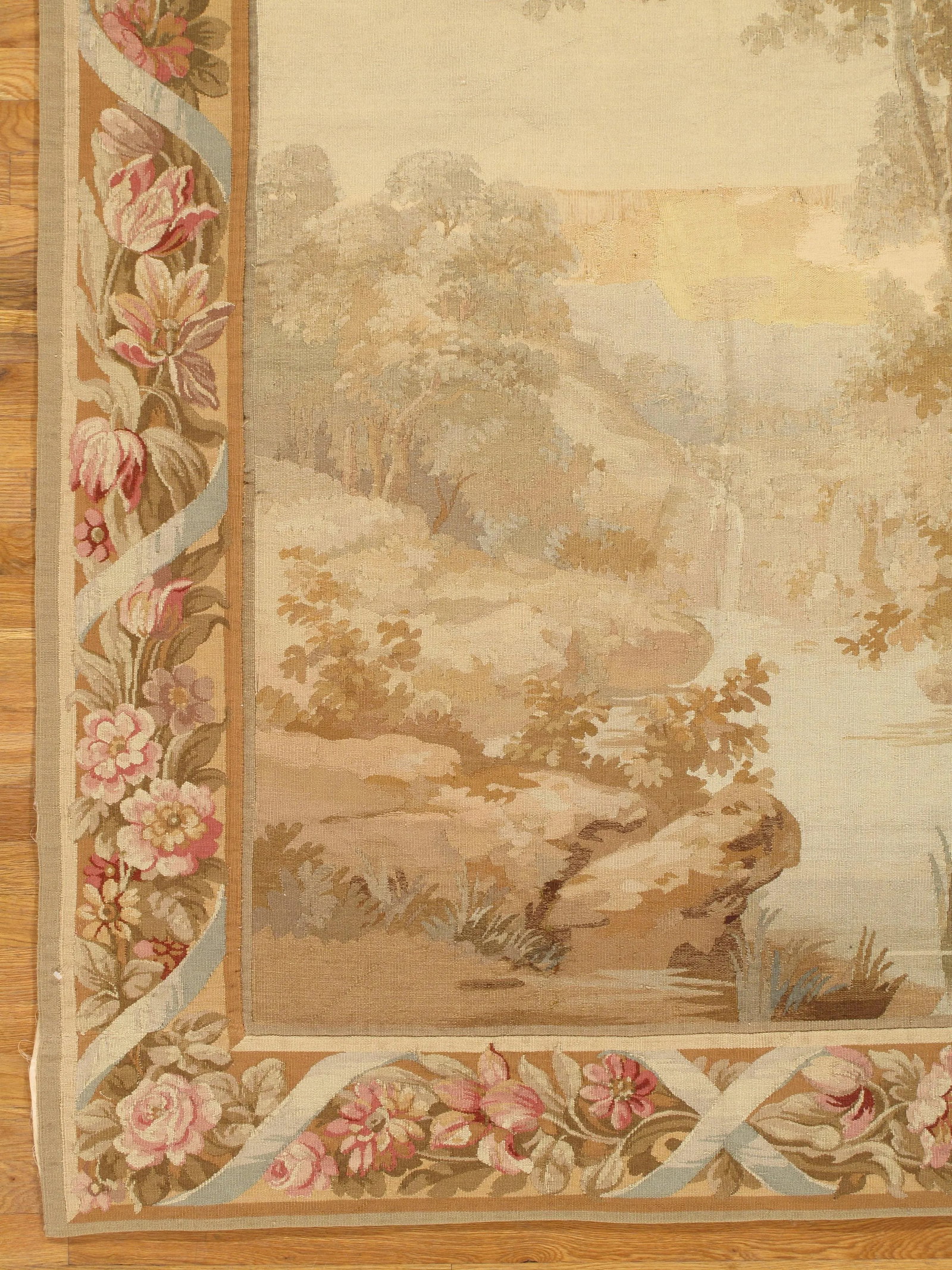 19th Century Aubusson Tapestry, Handmade, Ivory, Taupe, Cream - 3
