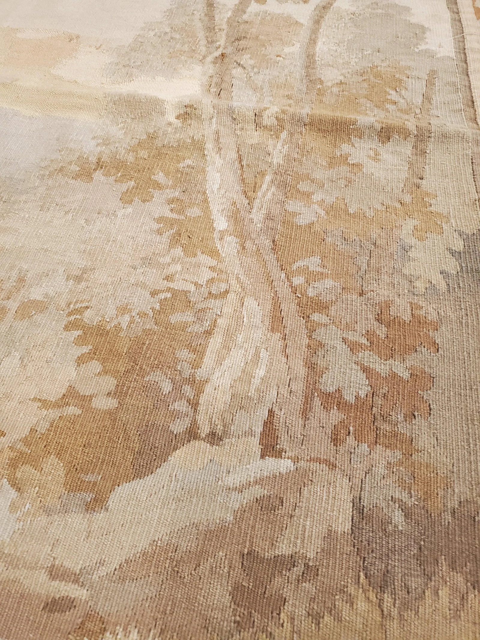 19th Century Aubusson Tapestry, Handmade, Ivory, Taupe, Cream - 5