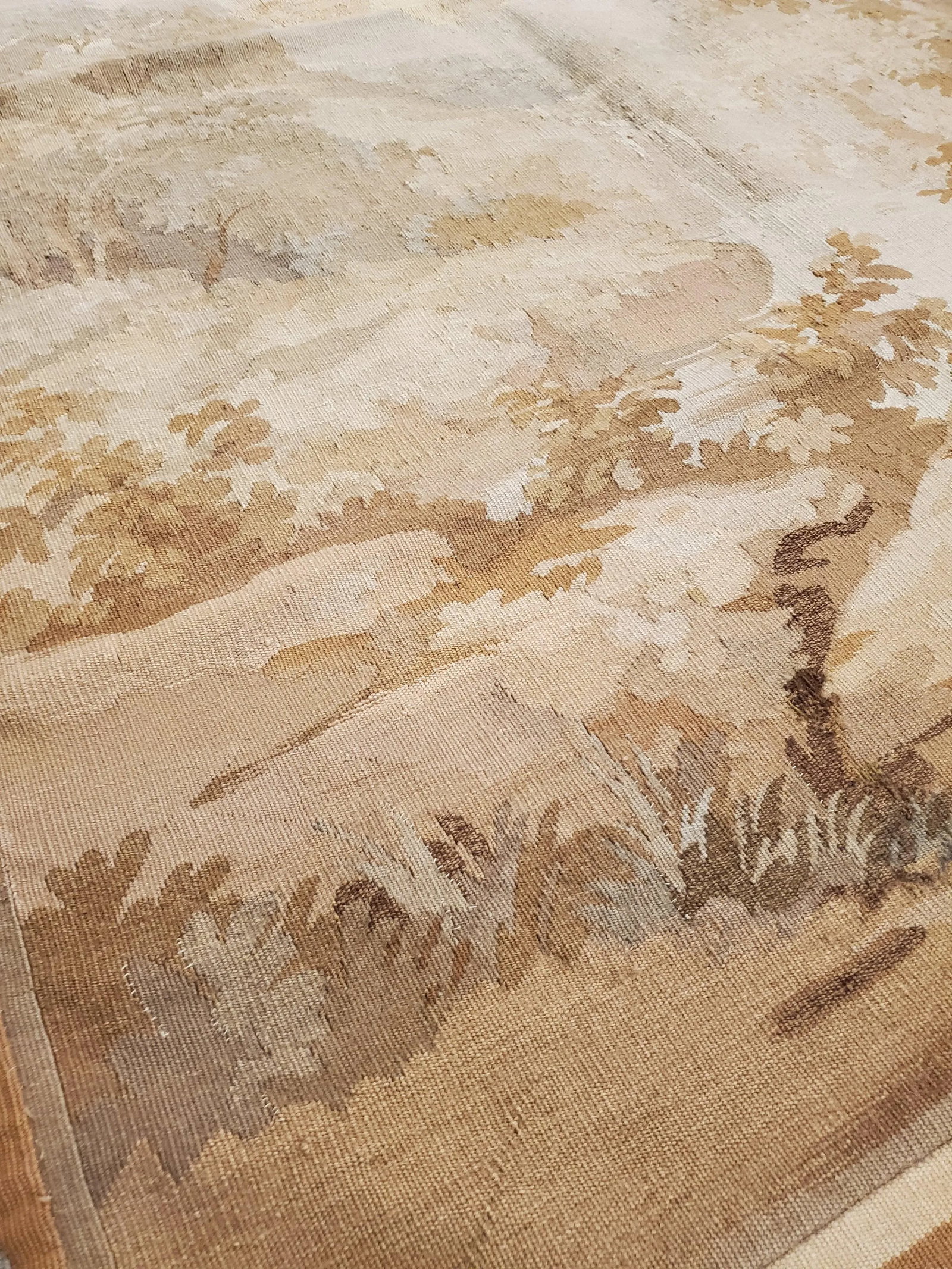 19th Century Aubusson Tapestry, Handmade, Ivory, Taupe, Cream - 8