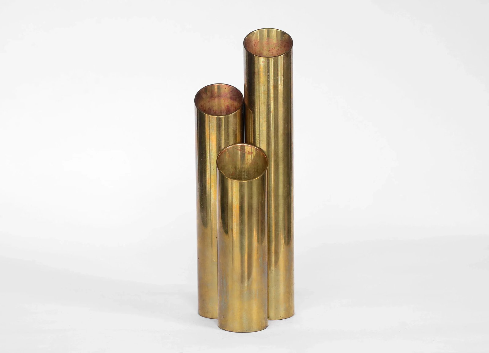 Mid Century Modern Minimalist Cylinder Brass Candle Holders Candlesticks- Set of 3 - 10