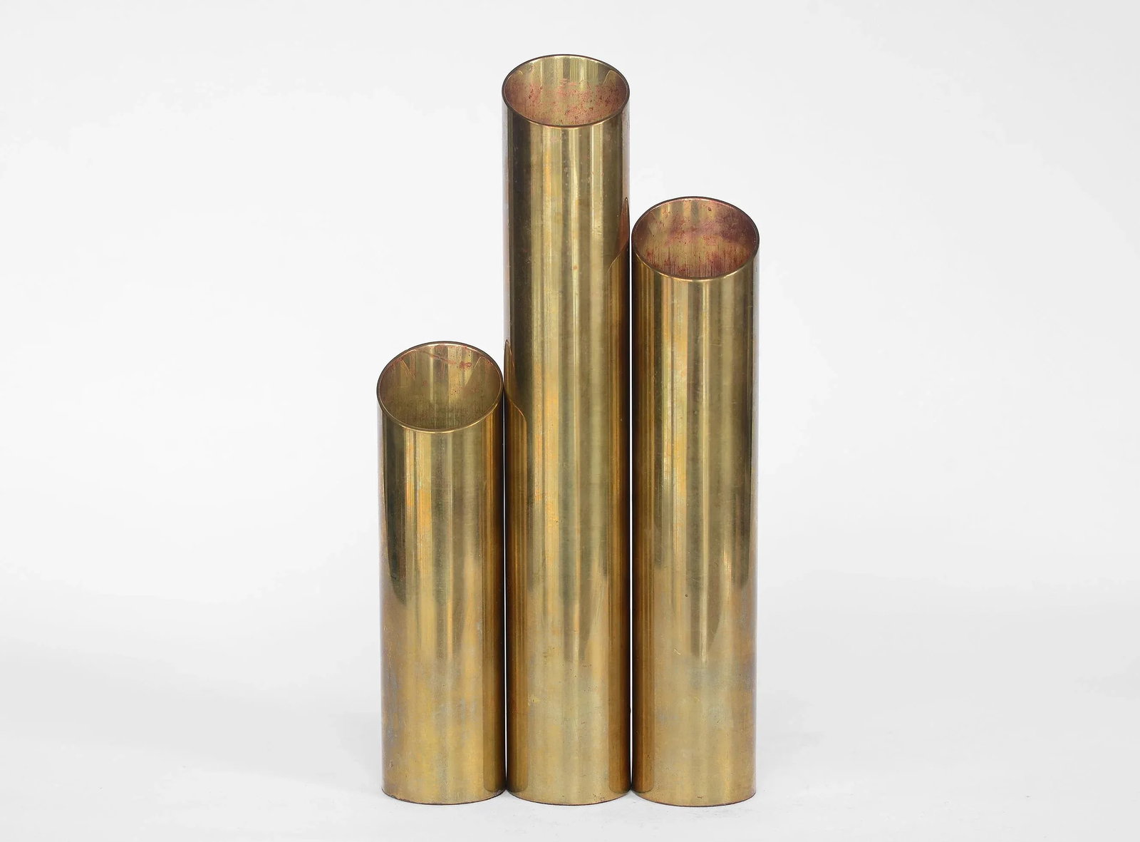 Mid Century Modern Minimalist Cylinder Brass Candle Holders Candlesticks- Set of 3 - 11