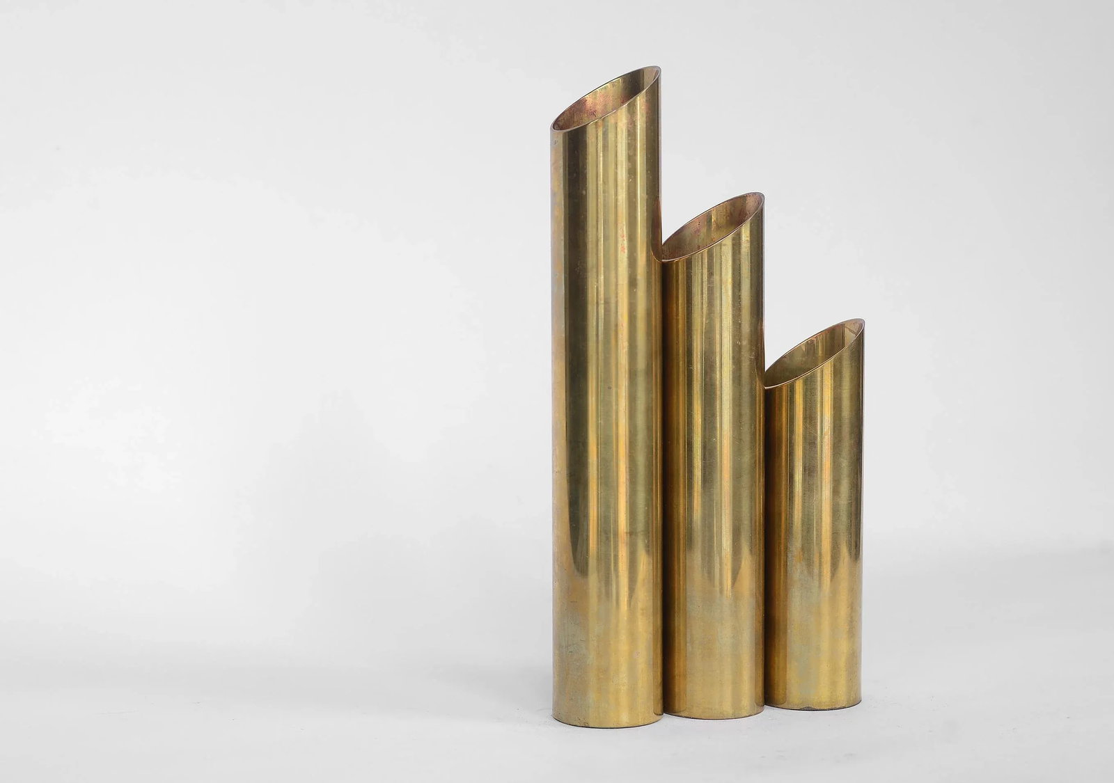 Mid Century Modern Minimalist Cylinder Brass Candle Holders Candlesticks- Set of 3 - 2