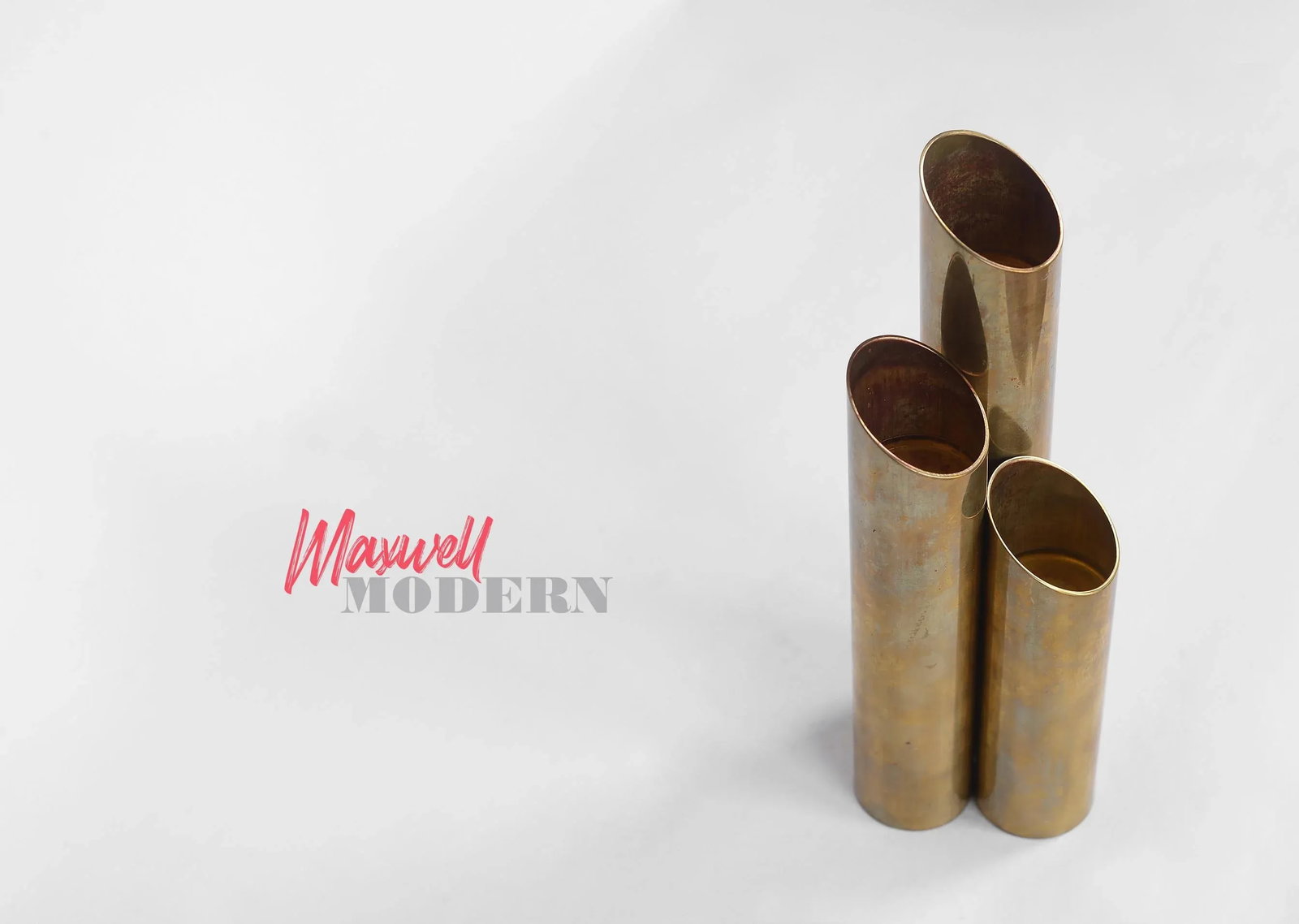 Mid Century Modern Minimalist Cylinder Brass Candle Holders Candlesticks- Set of 3 - 3