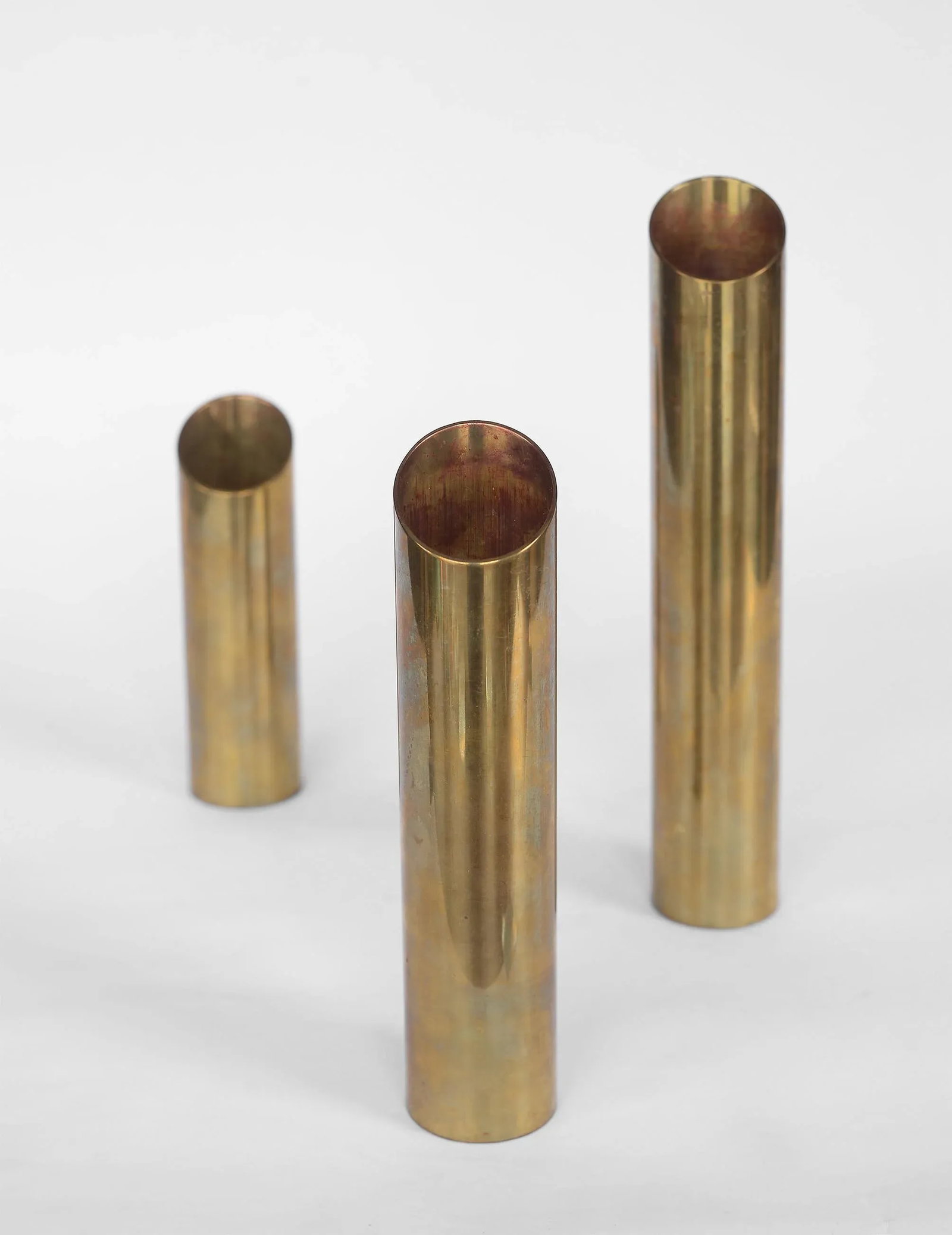 Mid Century Modern Minimalist Cylinder Brass Candle Holders Candlesticks- Set of 3 - 4