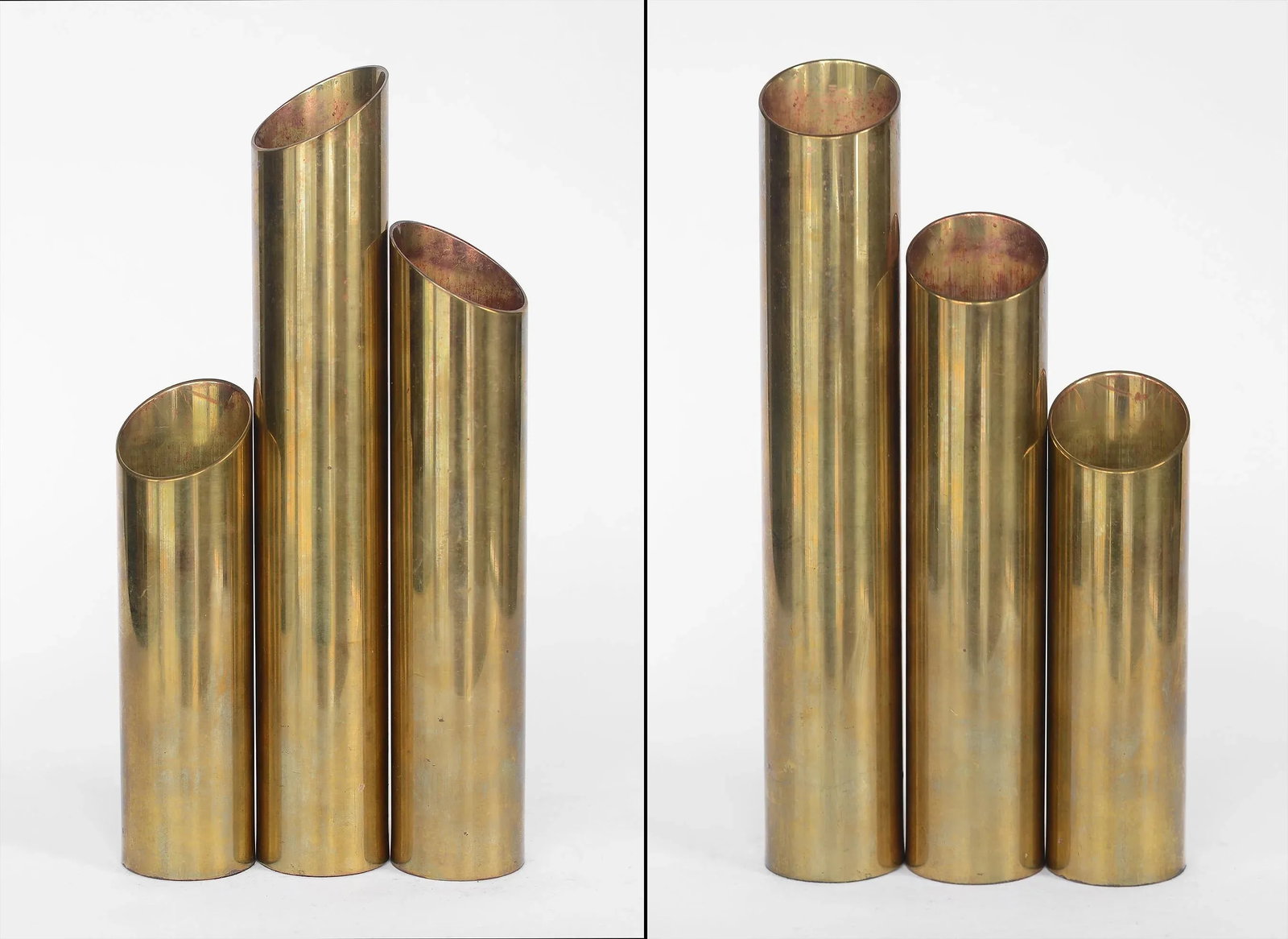Mid Century Modern Minimalist Cylinder Brass Candle Holders Candlesticks- Set of 3 - 6