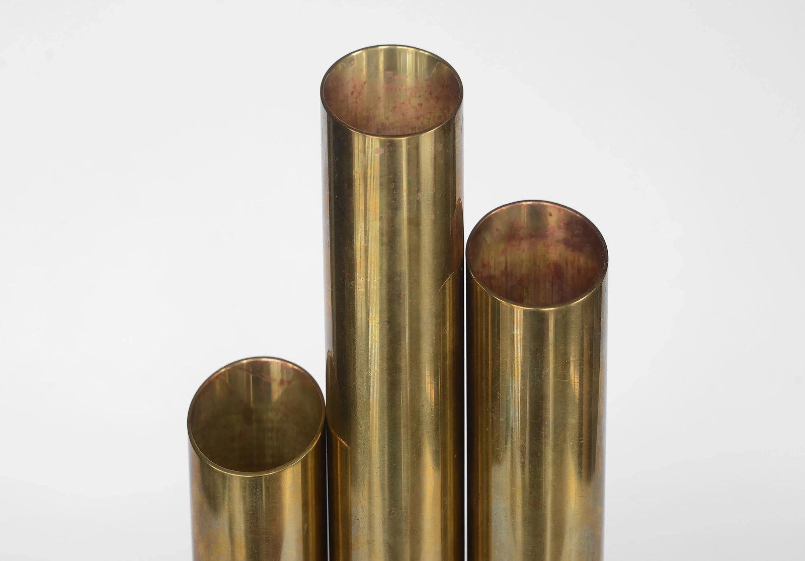 Mid Century Modern Minimalist Cylinder Brass Candle Holders Candlesticks- Set of 3 - 8