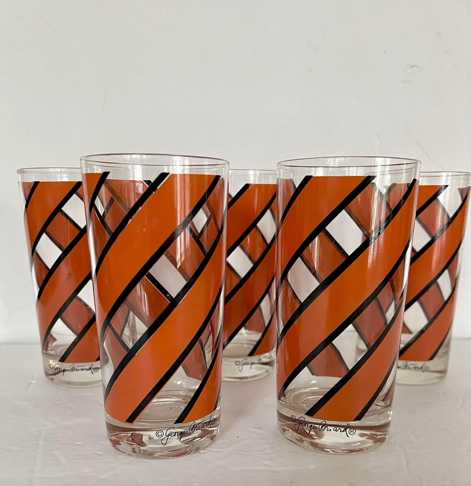 Georges Briard Orange Striped Glasses - Set of 5 - 10