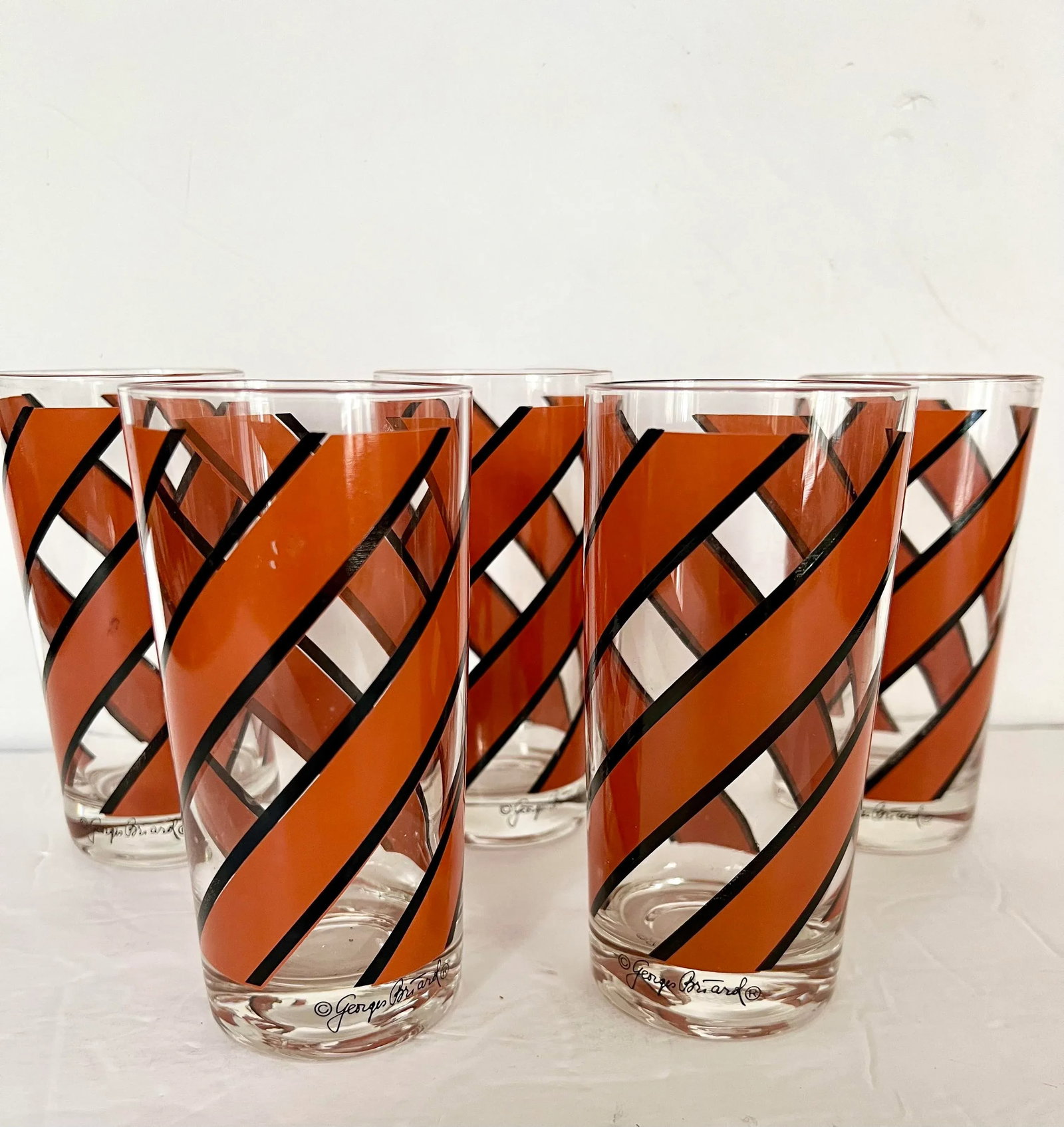 Georges Briard Orange Striped Glasses - Set of 5 - 12