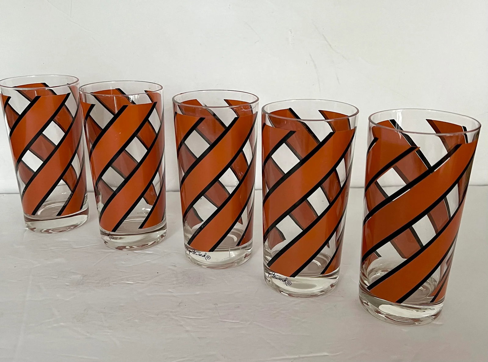 Georges Briard Orange Striped Glasses - Set of 5 - 2
