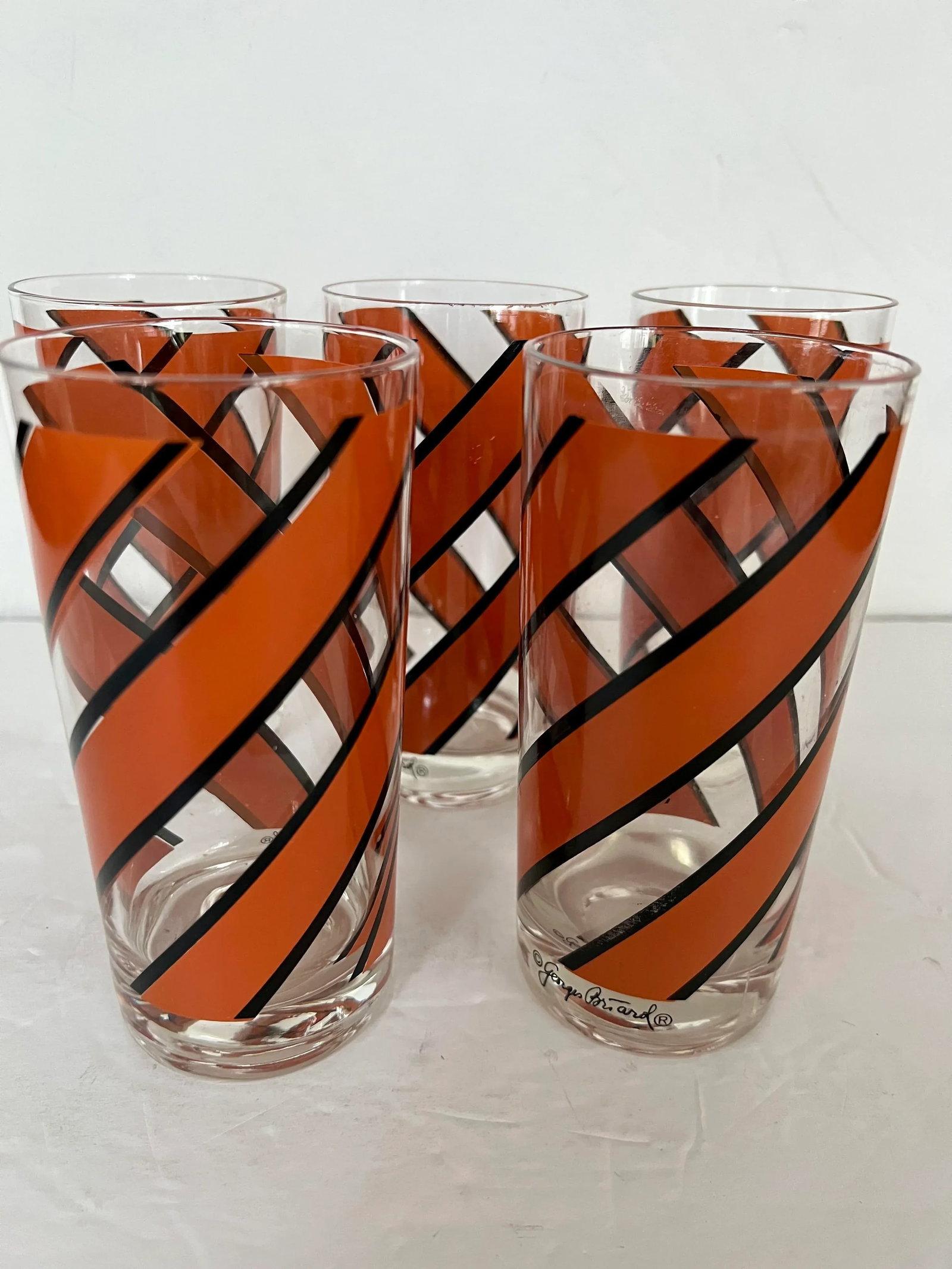 Georges Briard Orange Striped Glasses - Set of 5 - 3