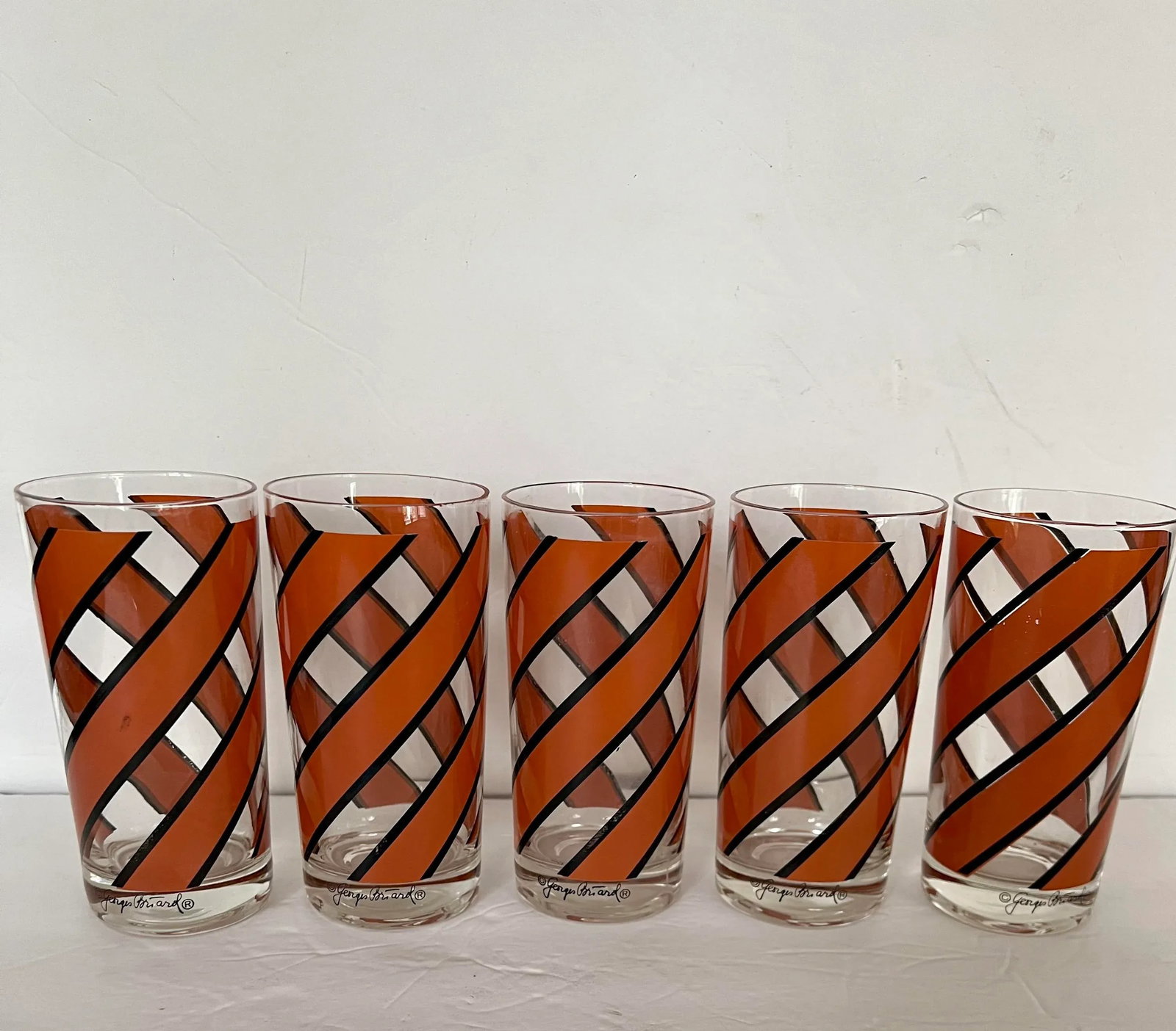 Georges Briard Orange Striped Glasses - Set of 5 - 6