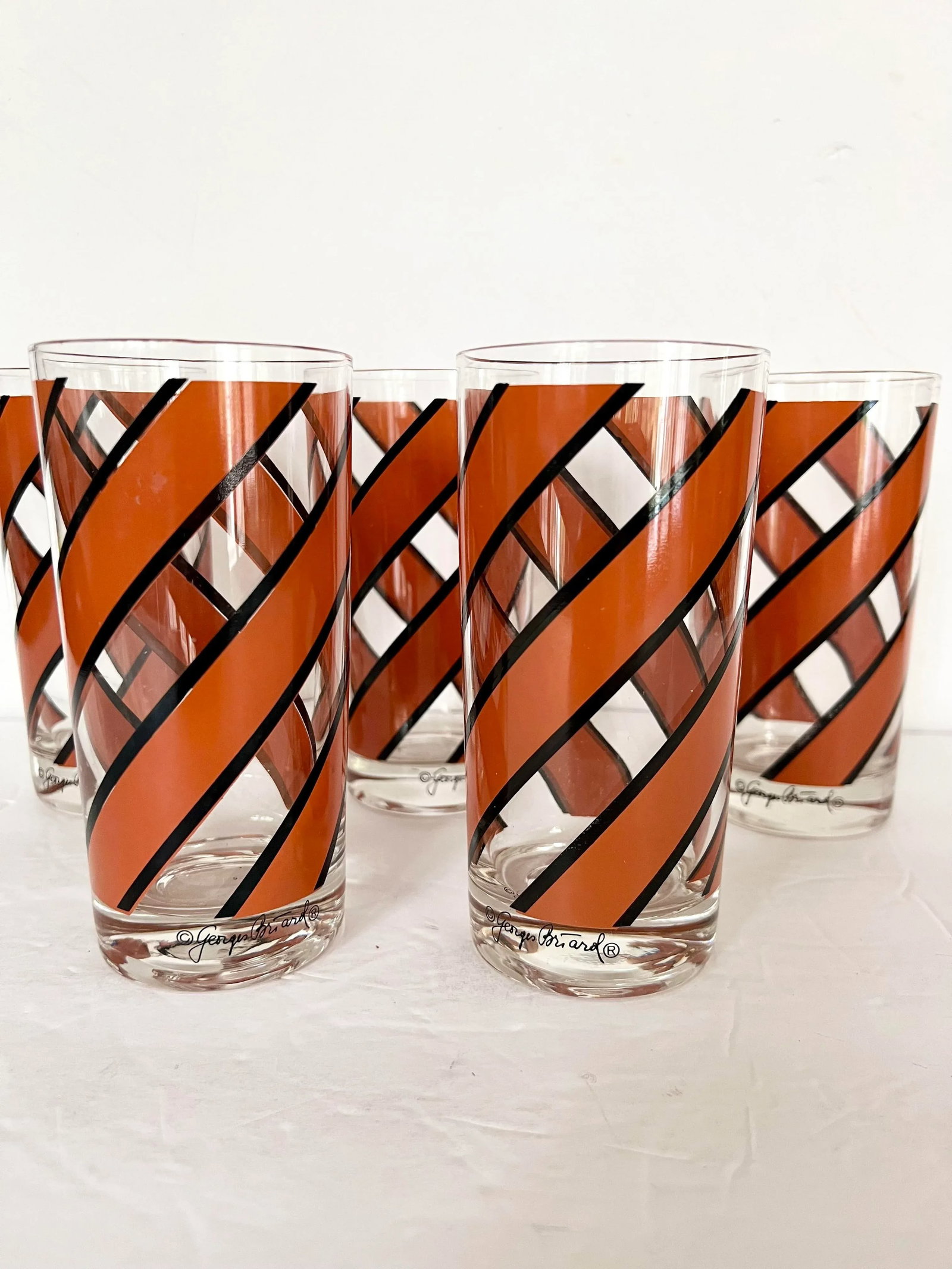 Georges Briard Orange Striped Glasses - Set of 5 - 8