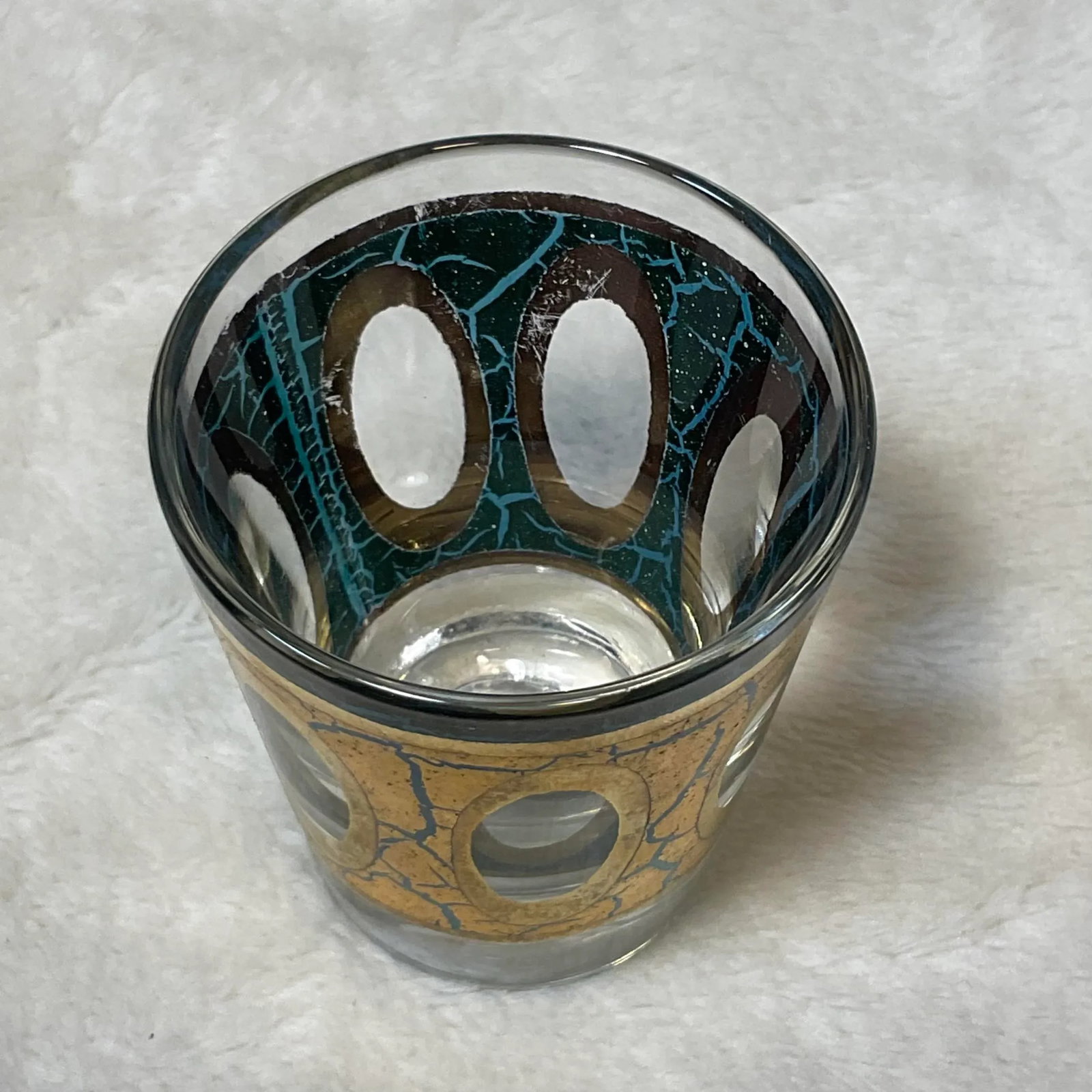 Vintage MCM Culver Gold Blue Crackle Pisa Pattern Cocktail Dispenser and Shot Glasses 22k 1960s Barw - 10