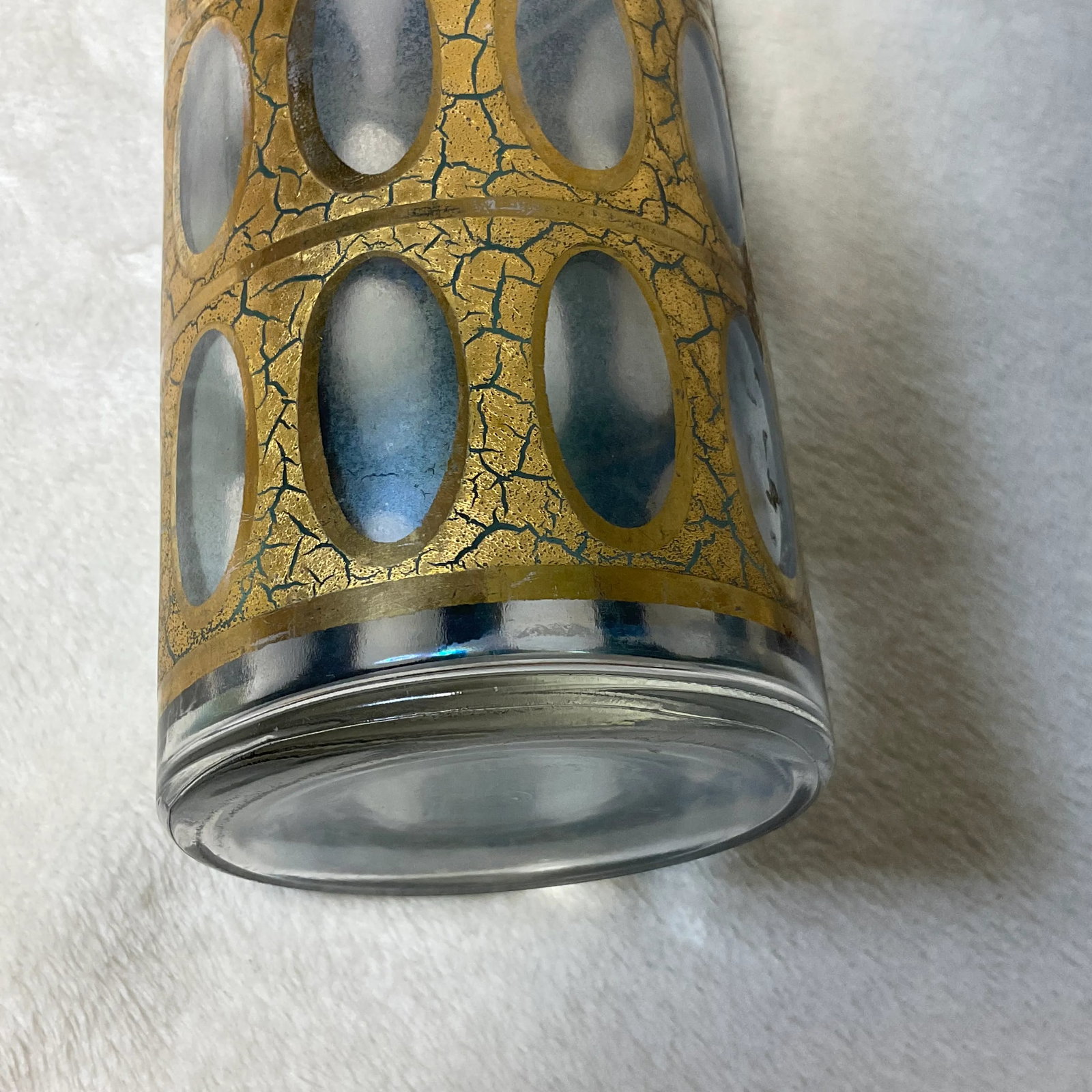 Vintage MCM Culver Gold Blue Crackle Pisa Pattern Cocktail Dispenser and Shot Glasses 22k 1960s Barw - 12