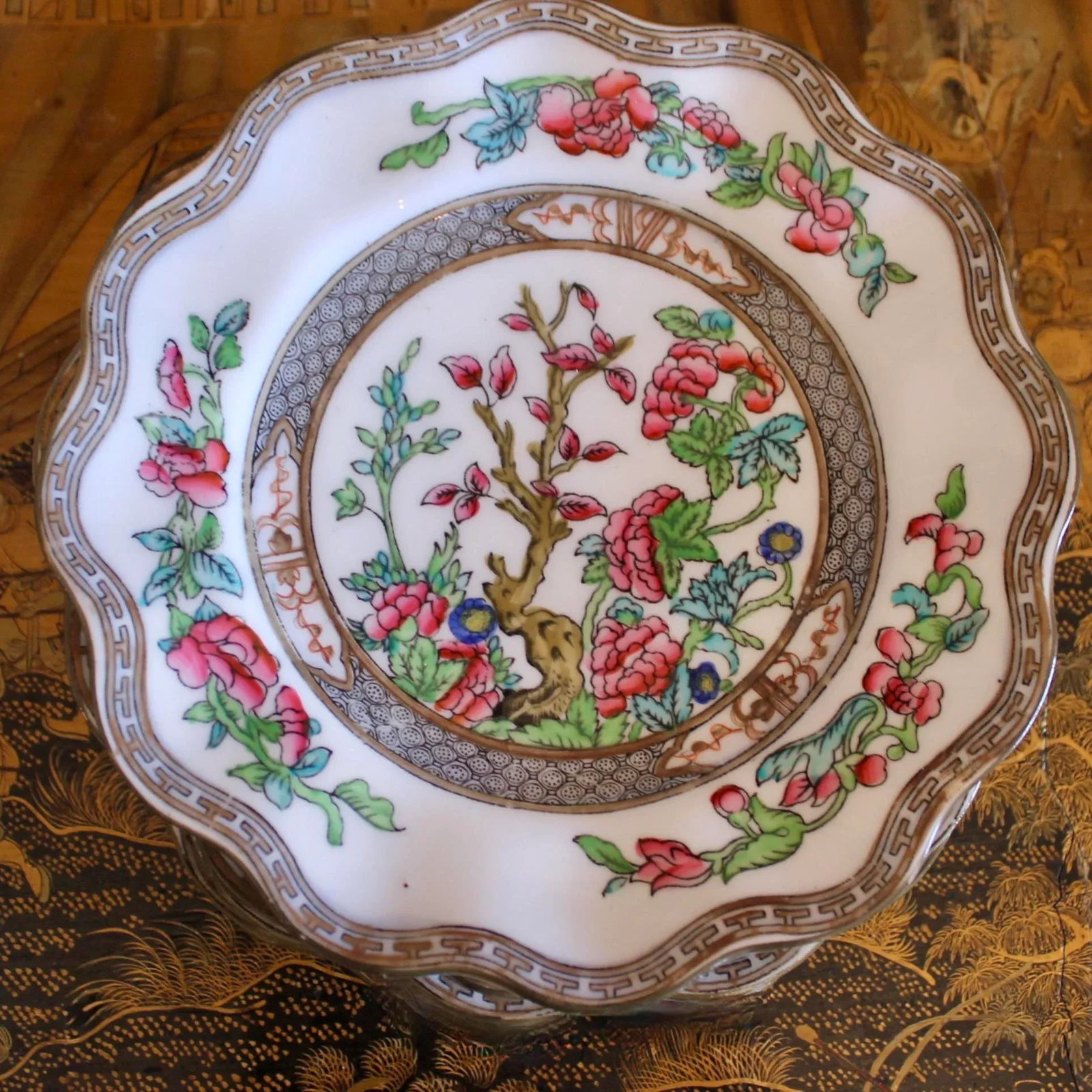 "Indian Tree" Pattern Porcelain Dessert/Bread Plate Set, 8 Pieces - 2