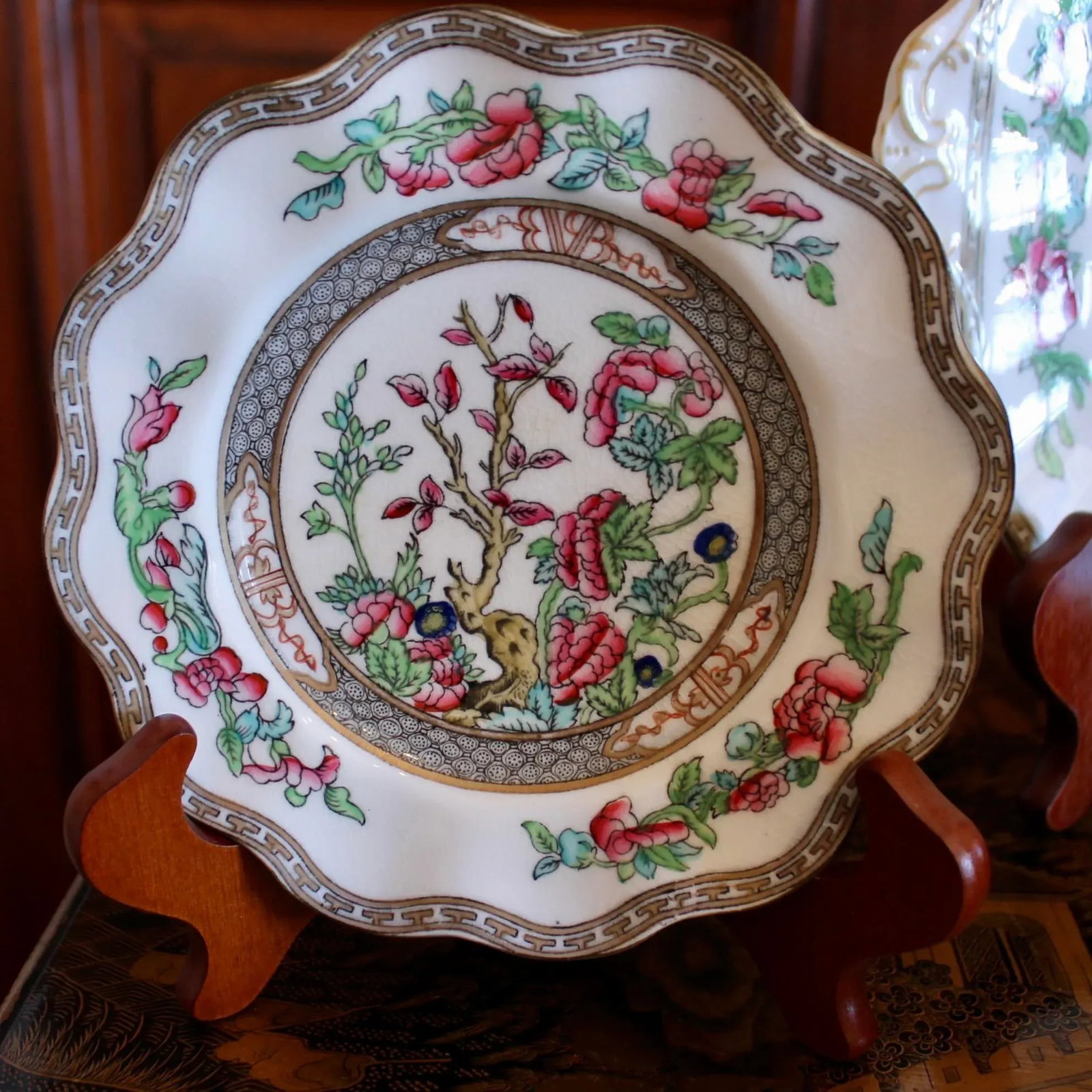 "Indian Tree" Pattern Porcelain Dessert/Bread Plate Set, 8 Pieces - 4