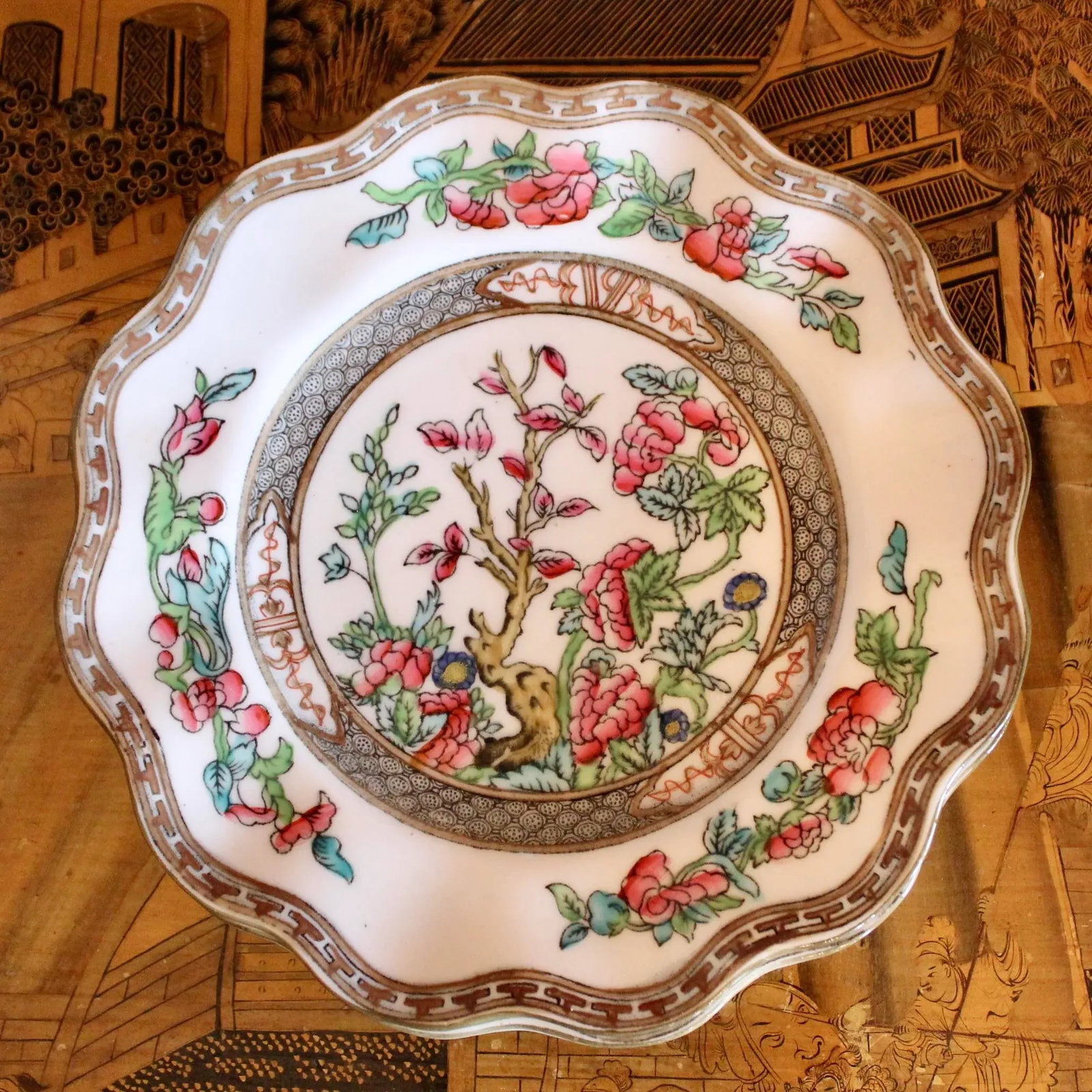 "Indian Tree" Pattern Porcelain Dessert/Bread Plate Set, 8 Pieces - 6
