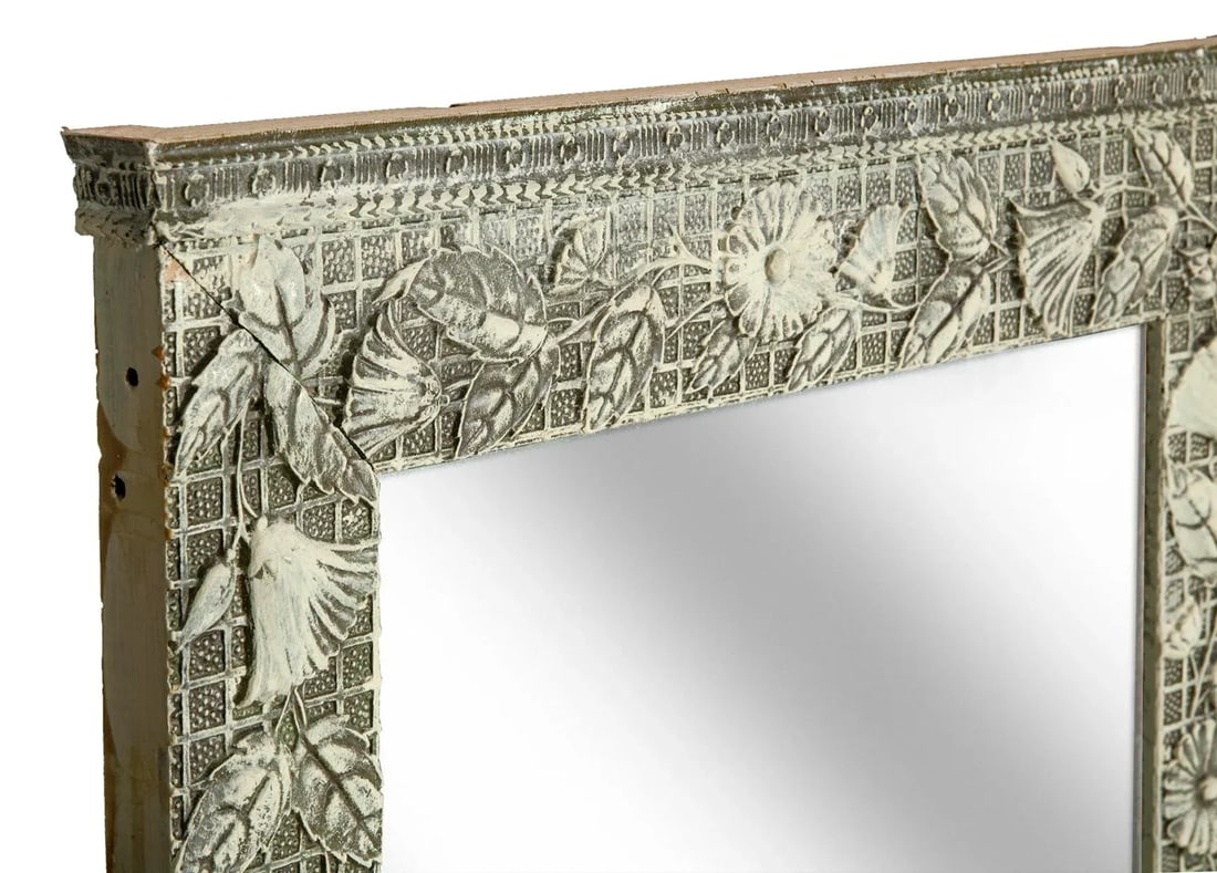 Early 20th Century Victorian Rectangle Mirror With Flowers on Grid - 2
