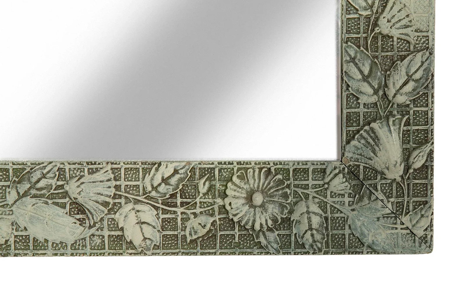 Early 20th Century Victorian Rectangle Mirror With Flowers on Grid - 3