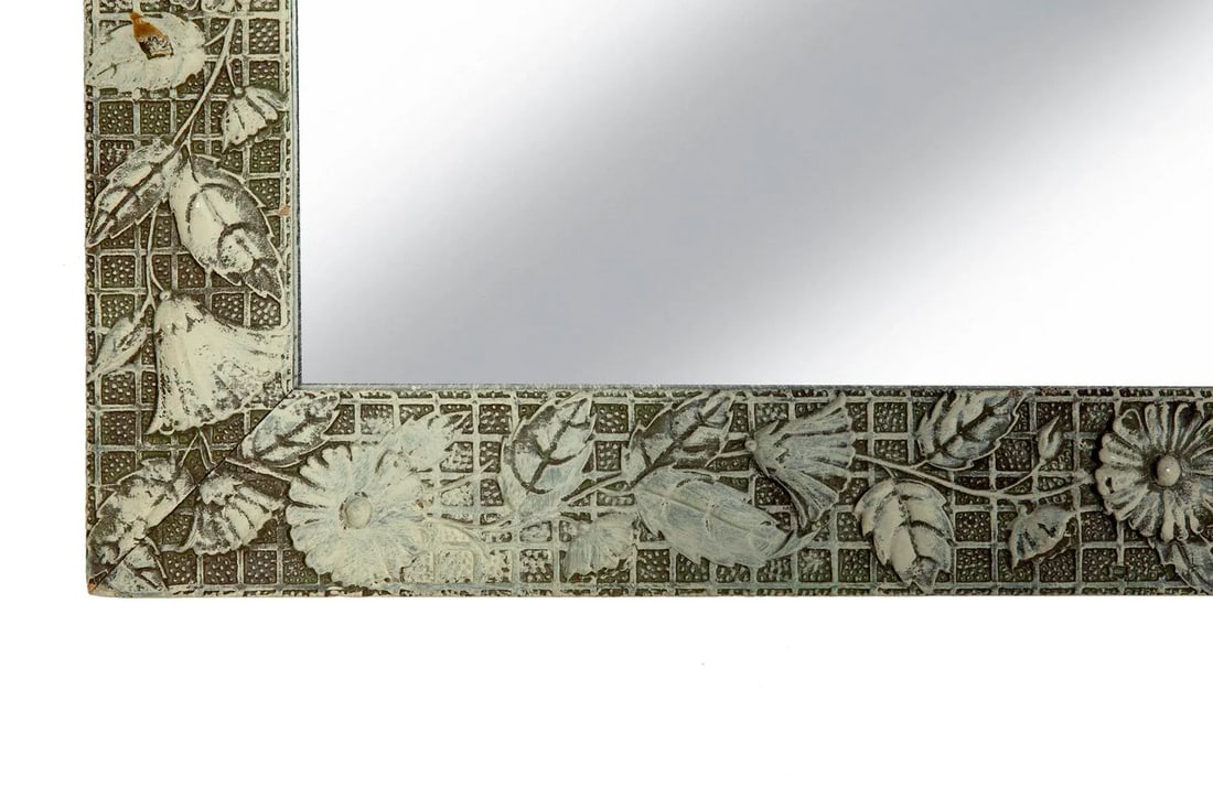 Early 20th Century Victorian Rectangle Mirror With Flowers on Grid - 4