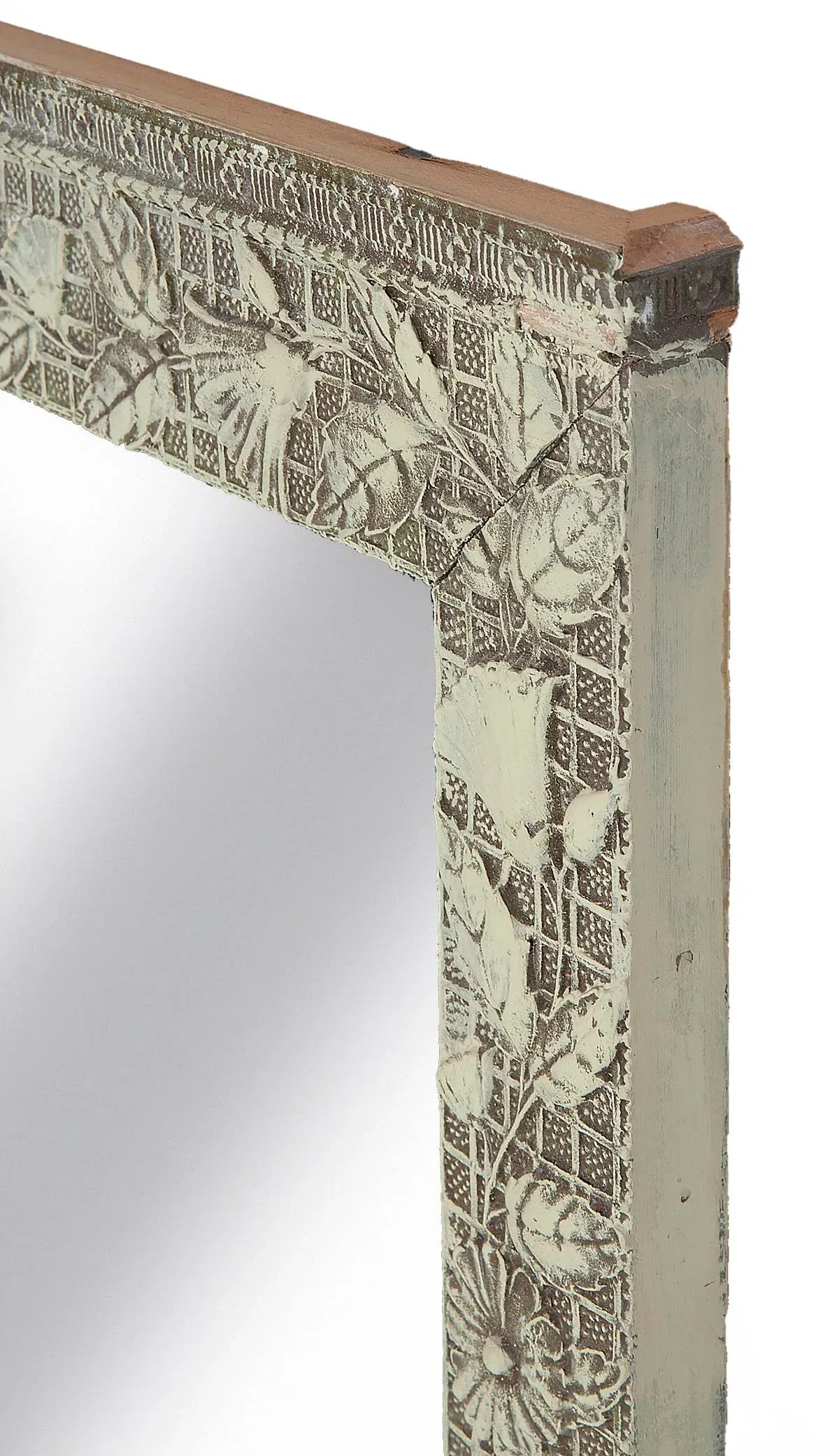 Early 20th Century Victorian Rectangle Mirror With Flowers on Grid - 6
