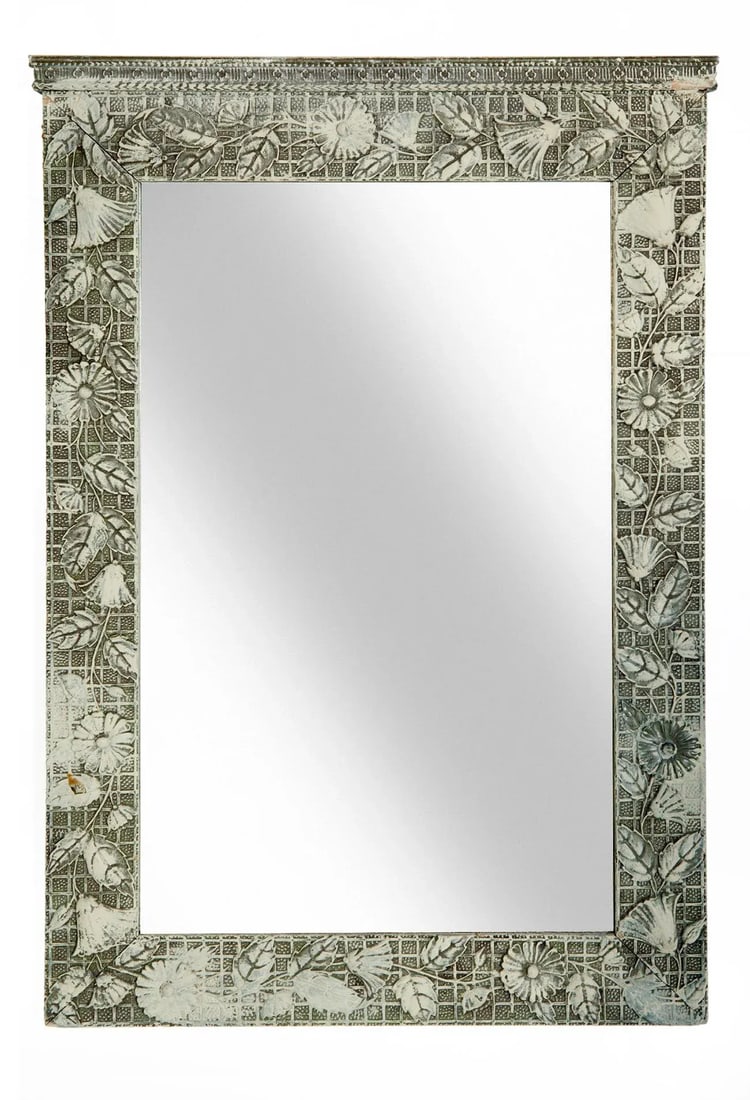 Early 20th Century Victorian Rectangle Mirror With Flowers on Grid - 7