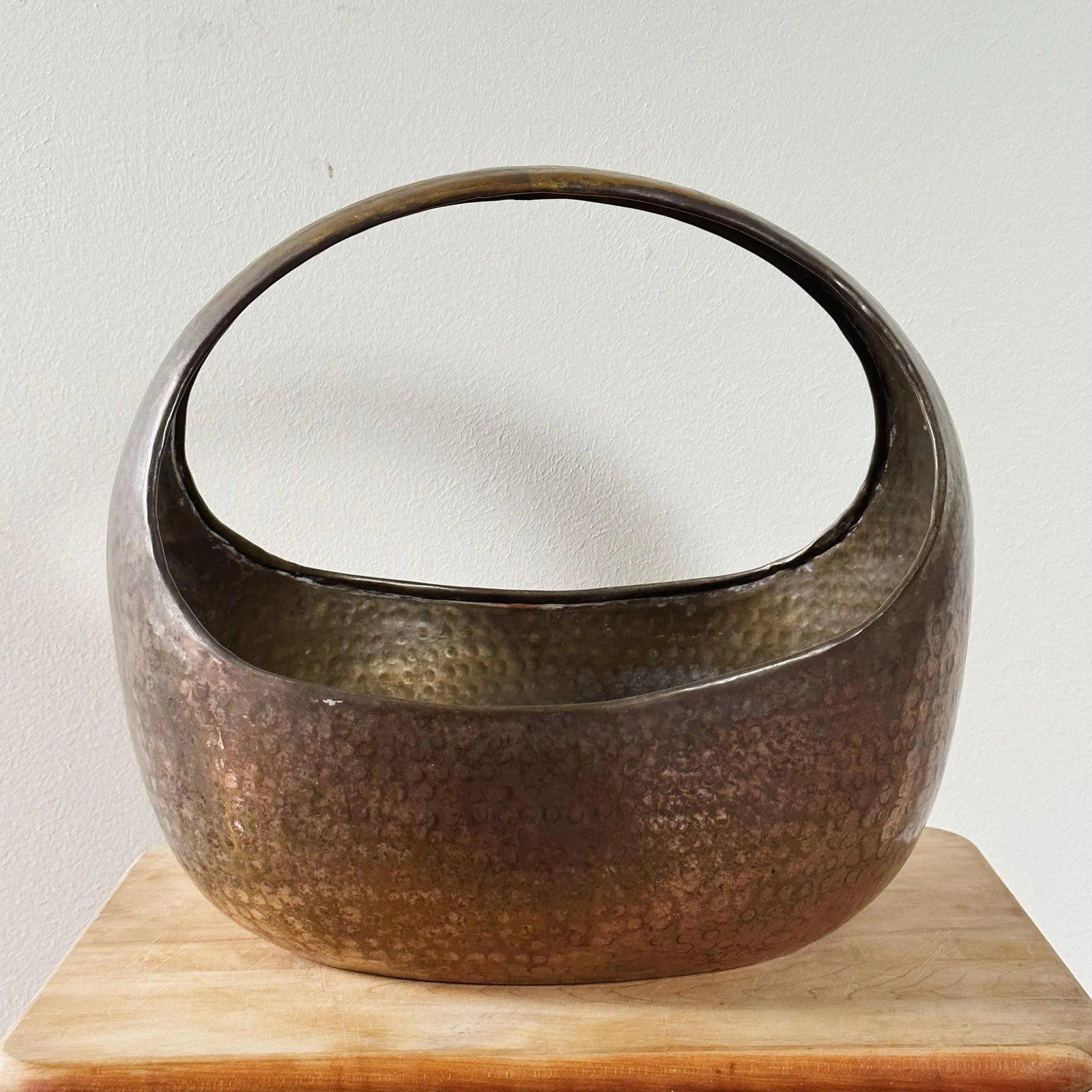 Mid-Century Hand Forged and Hammered Brass Bowl Basket - 2