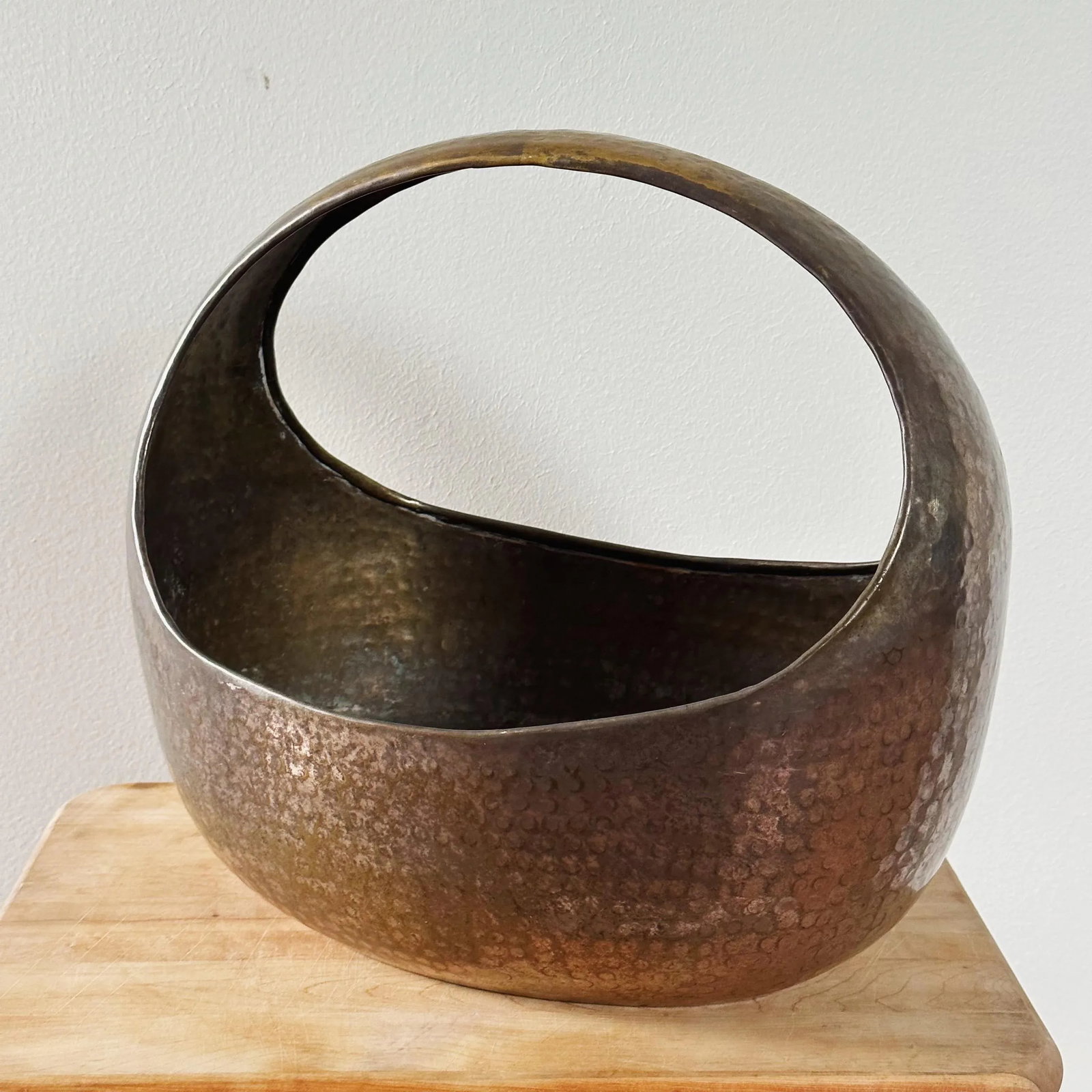 Mid-Century Hand Forged and Hammered Brass Bowl Basket - 4