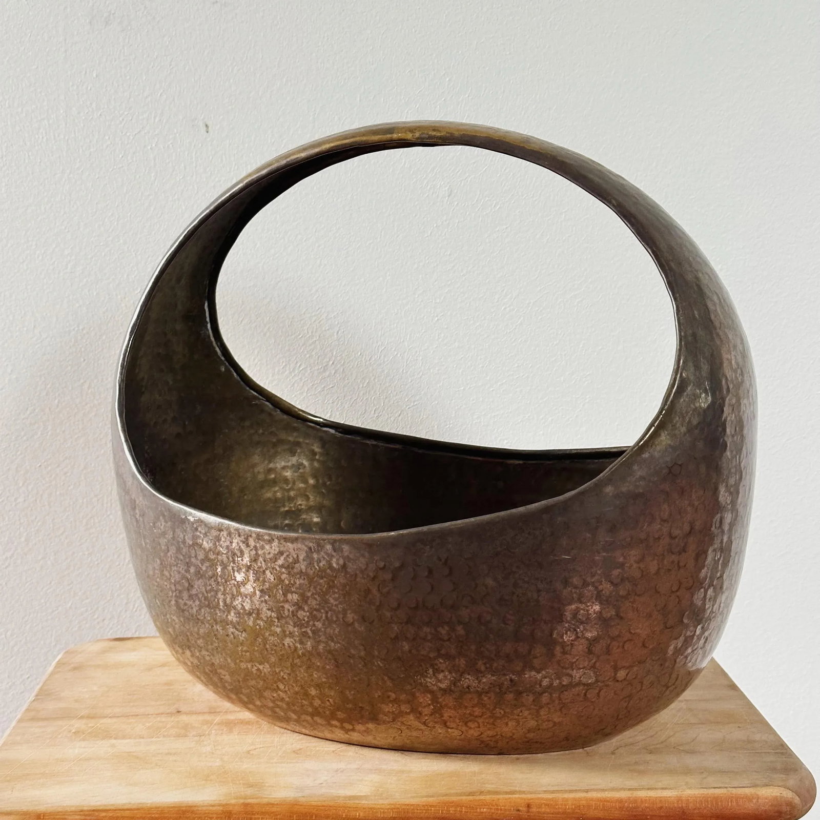 Mid-Century Hand Forged and Hammered Brass Bowl Basket - 5