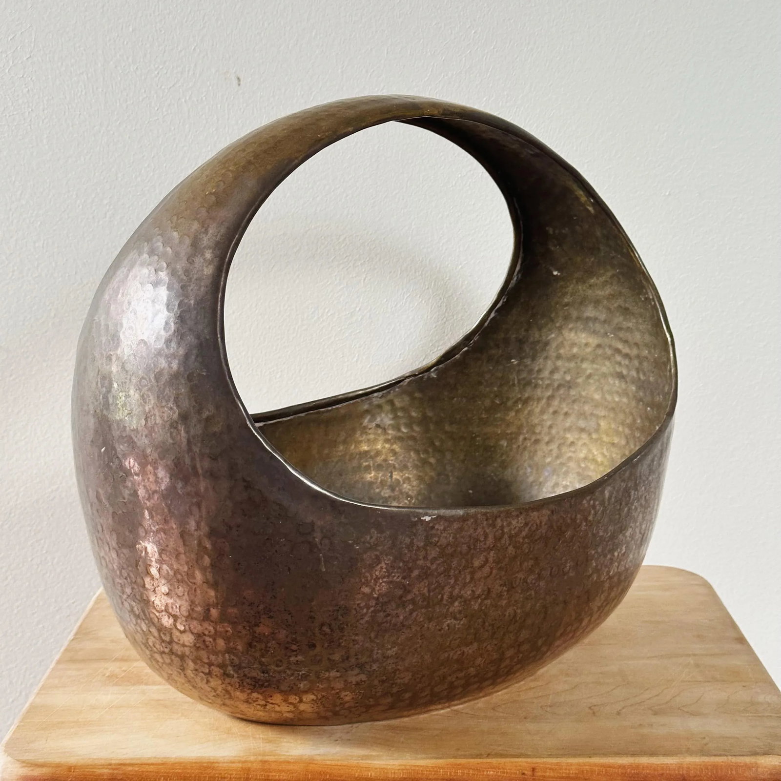 Mid-Century Hand Forged and Hammered Brass Bowl Basket - 6