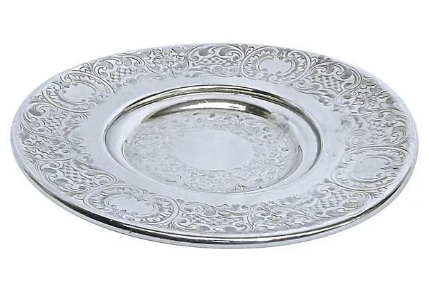 Antique Engraved Sterling Silver Saucer - 2