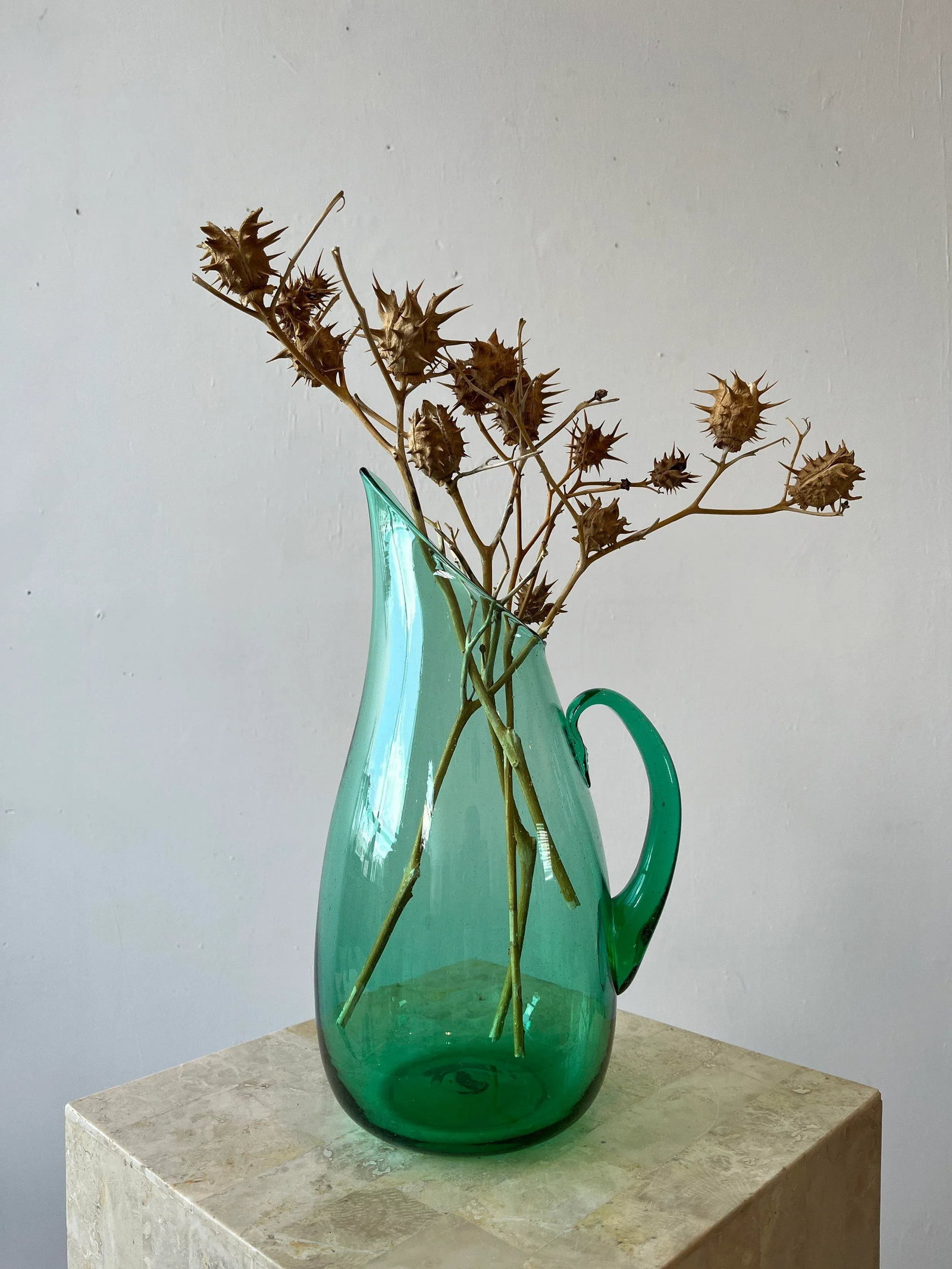 Vintage Mid-Century Teal Blown Glass Pitcher Attributed to Winslow Anderson for Blenko, Circa 1960s - 2