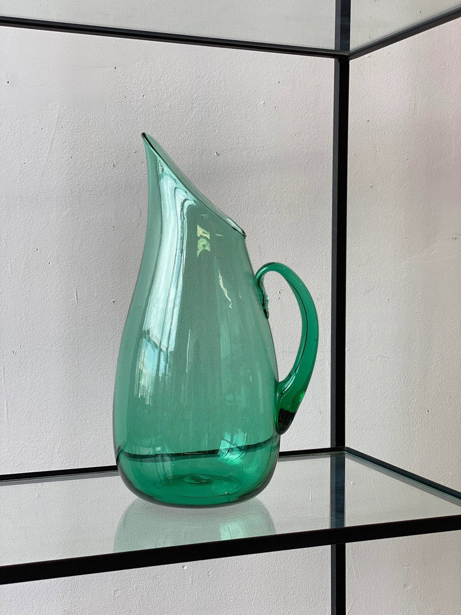 Vintage Mid-Century Teal Blown Glass Pitcher Attributed to Winslow Anderson for Blenko, Circa 1960s - 3