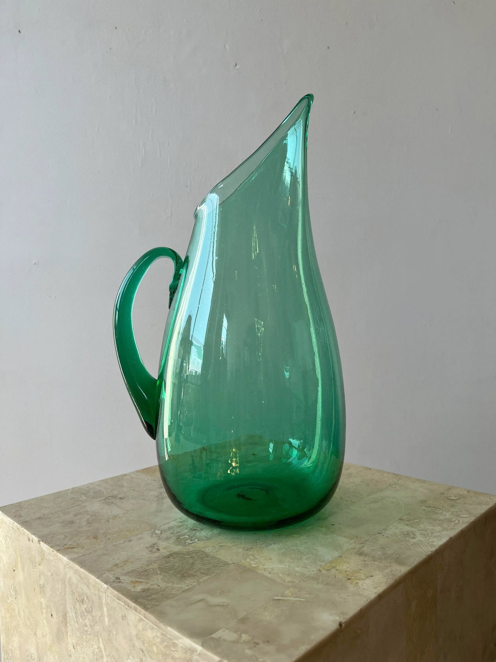Vintage Mid-Century Teal Blown Glass Pitcher Attributed to Winslow Anderson for Blenko, Circa 1960s - 4