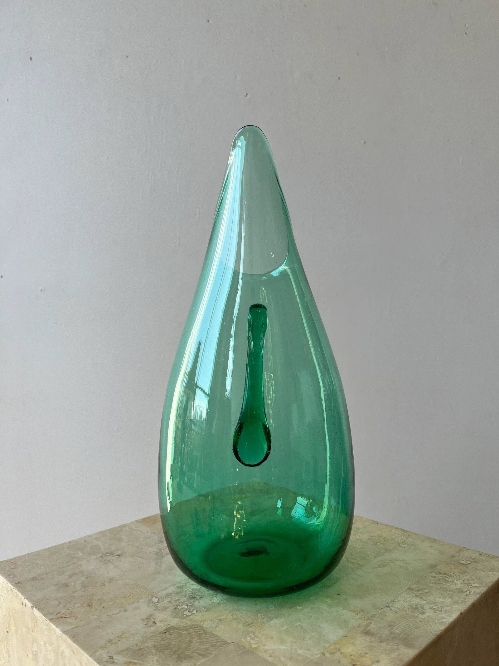 Vintage Mid-Century Teal Blown Glass Pitcher Attributed to Winslow Anderson for Blenko, Circa 1960s - 5