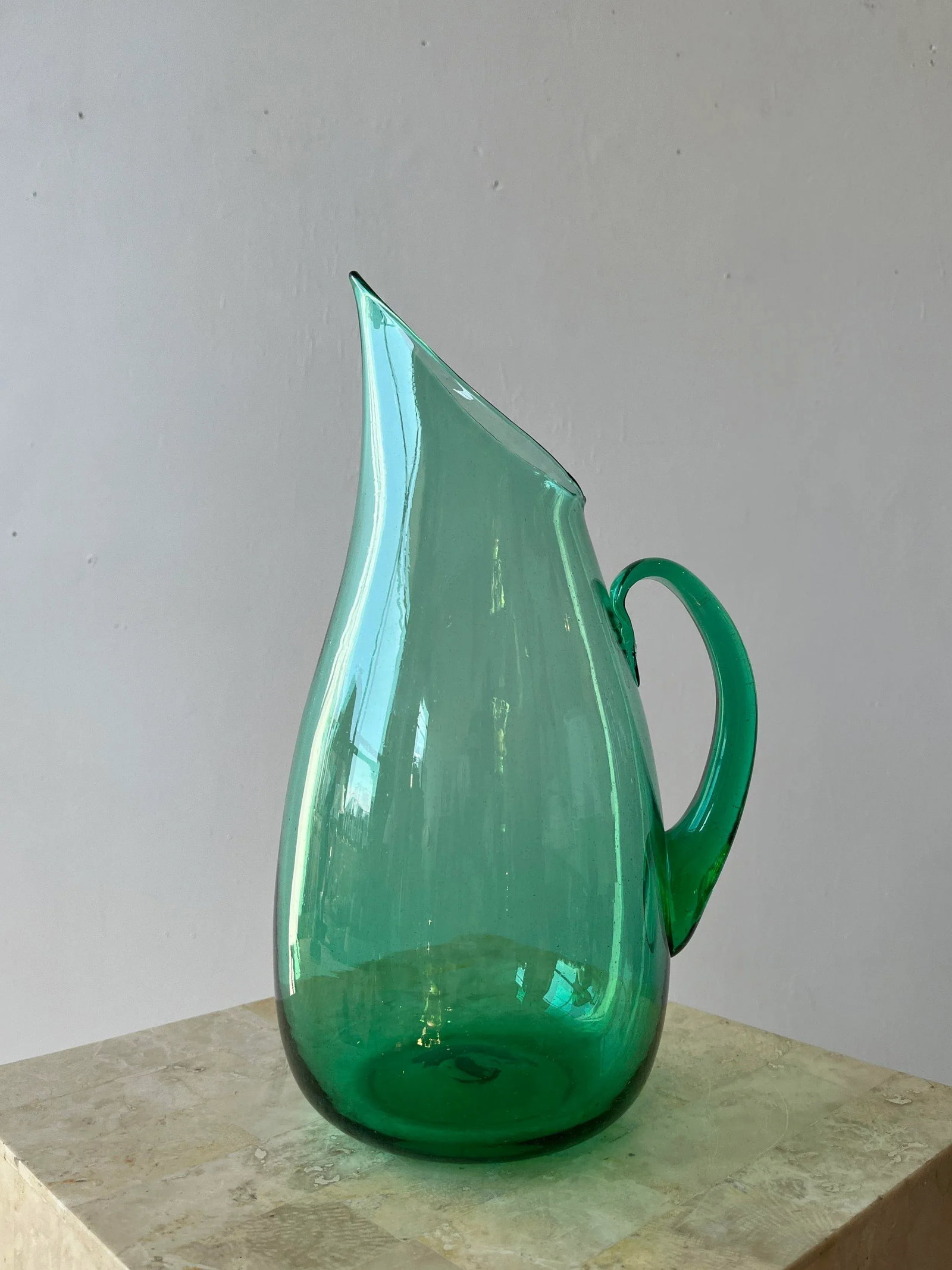 Vintage Mid-Century Teal Blown Glass Pitcher Attributed to Winslow Anderson for Blenko, Circa 1960s - 6