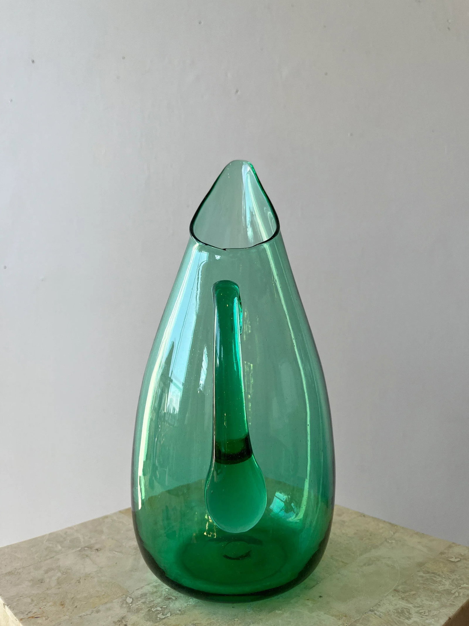 Vintage Mid-Century Teal Blown Glass Pitcher Attributed to Winslow Anderson for Blenko, Circa 1960s - 7