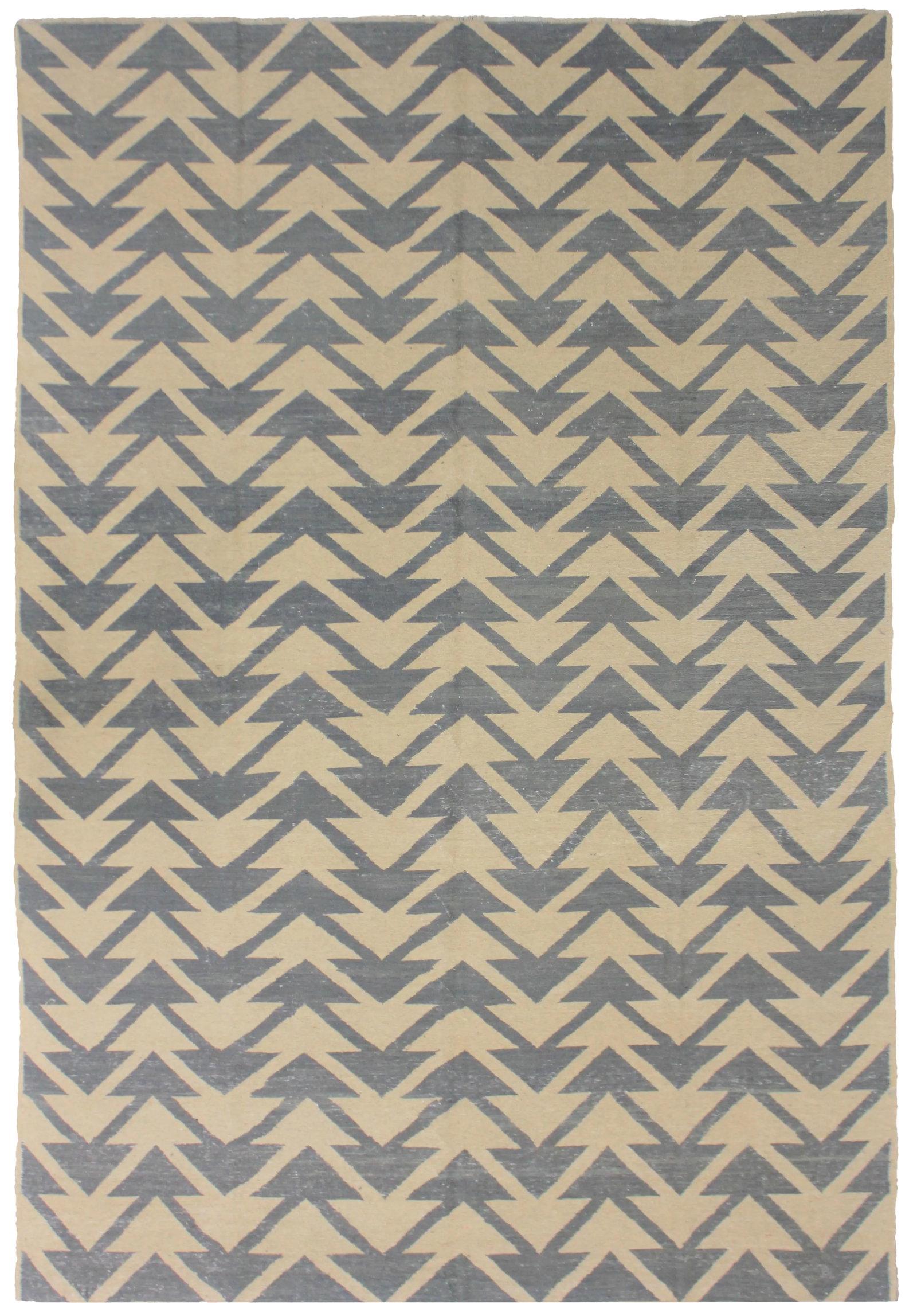 Hand Knotted Modern Sumak Kilim - 9'11" X 6'7": A beautiful hand knotted modern kilim, made of 75% wool & 25% cotton, dyed with all natural dyes made from vegetable pigments. The outstanding design and very popular colors make this piece an eye