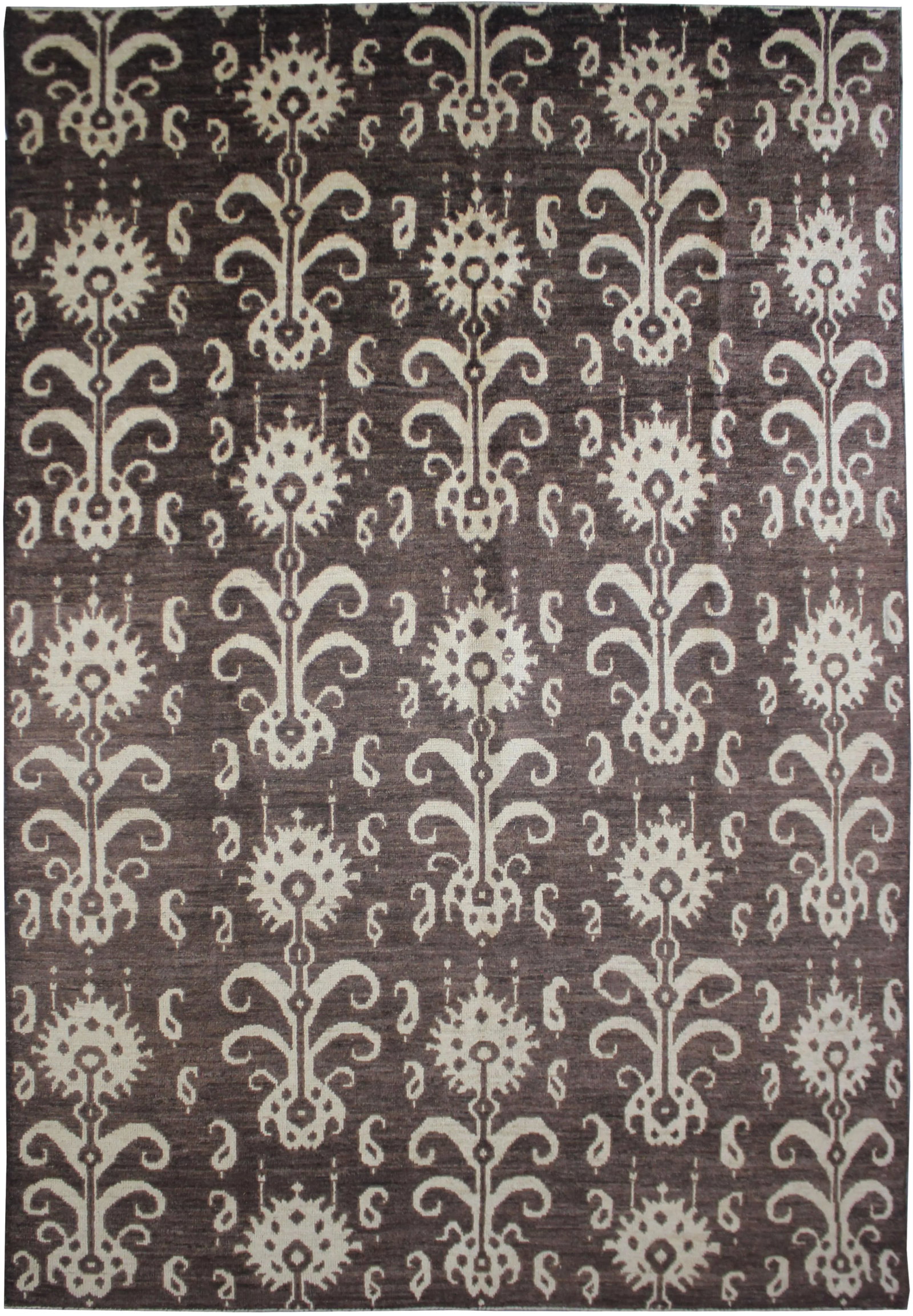 Aara Rugs Hand Knotted Ikat Rug - 14'1" X 10'4": Beautiful handmade Ikat rug. Floral design woven in by Aara Rug hands. This rug is made of 75% wool and 25% cotton. This piece with it's amazing modern design will look great in any room, whether