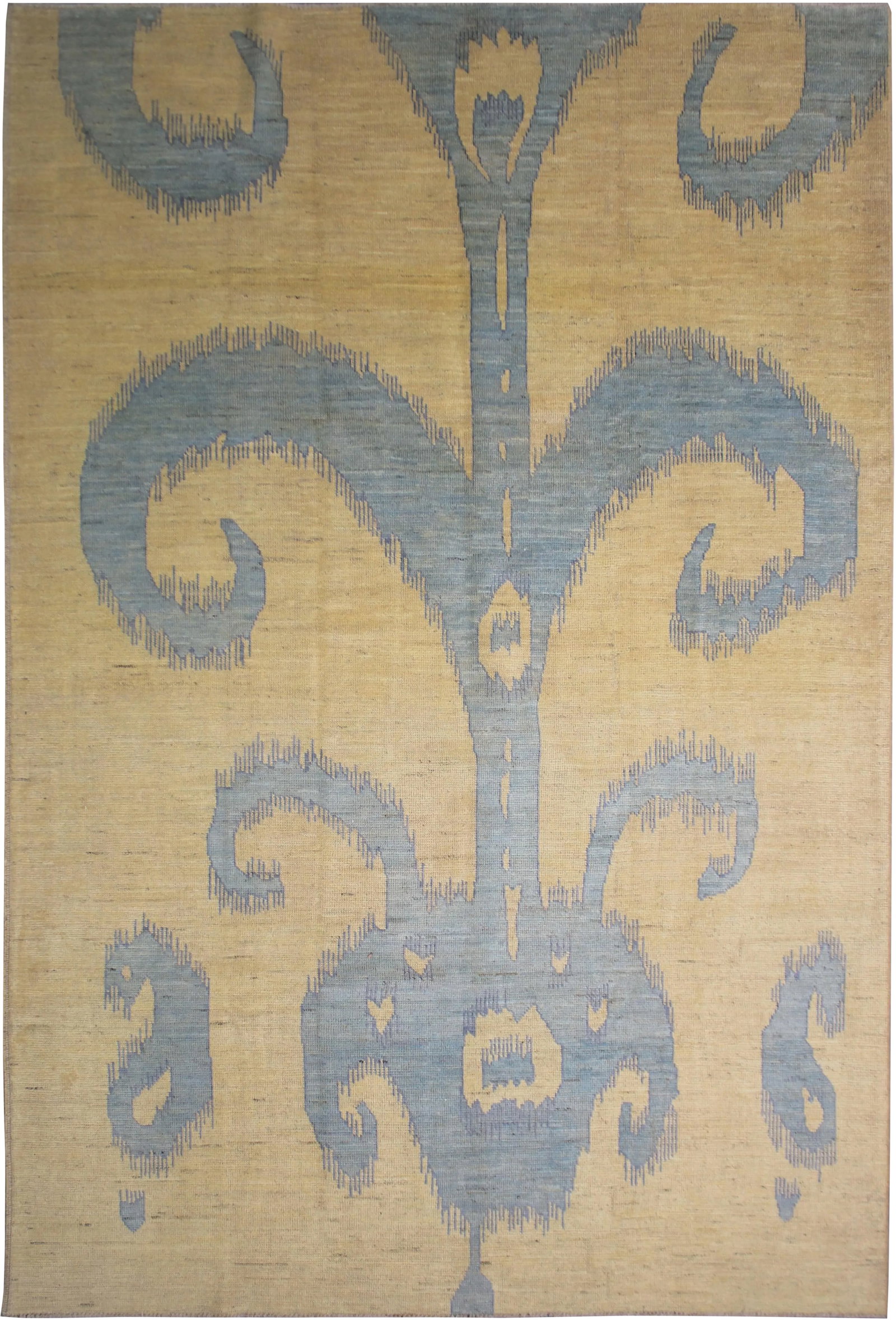 Aara Rugs Hand Knotted Modern Ikat Rug - 14' X 10': A beautiful handmade Ikat rug. Floral design woven in by Aara Rug hands. This rug is made of 75% wool and 25% cotton. This piece will look great in any room, whether it's fitted with antiques or more