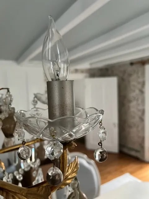 Crystal & Murano Glass Gold Leaf Chandelier - 11