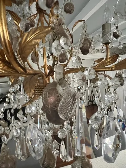 Crystal & Murano Glass Gold Leaf Chandelier - 12