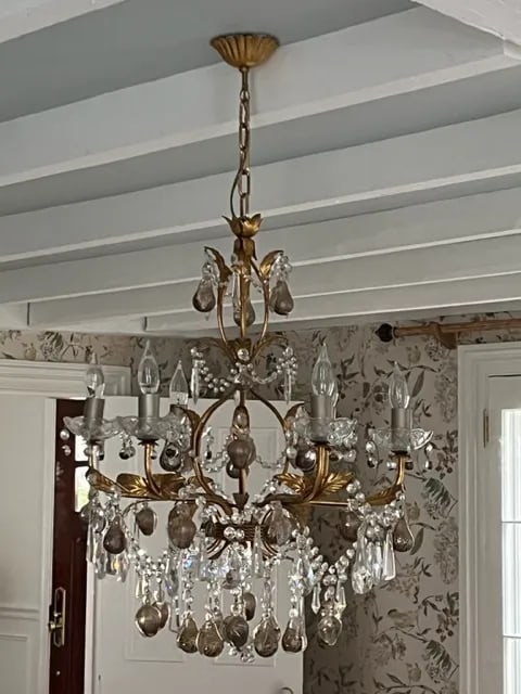 Crystal & Murano Glass Gold Leaf Chandelier - 13